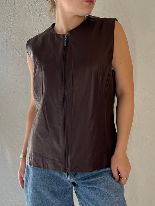 Y2k 'Preston & York' Brown Leather Vest / Medium