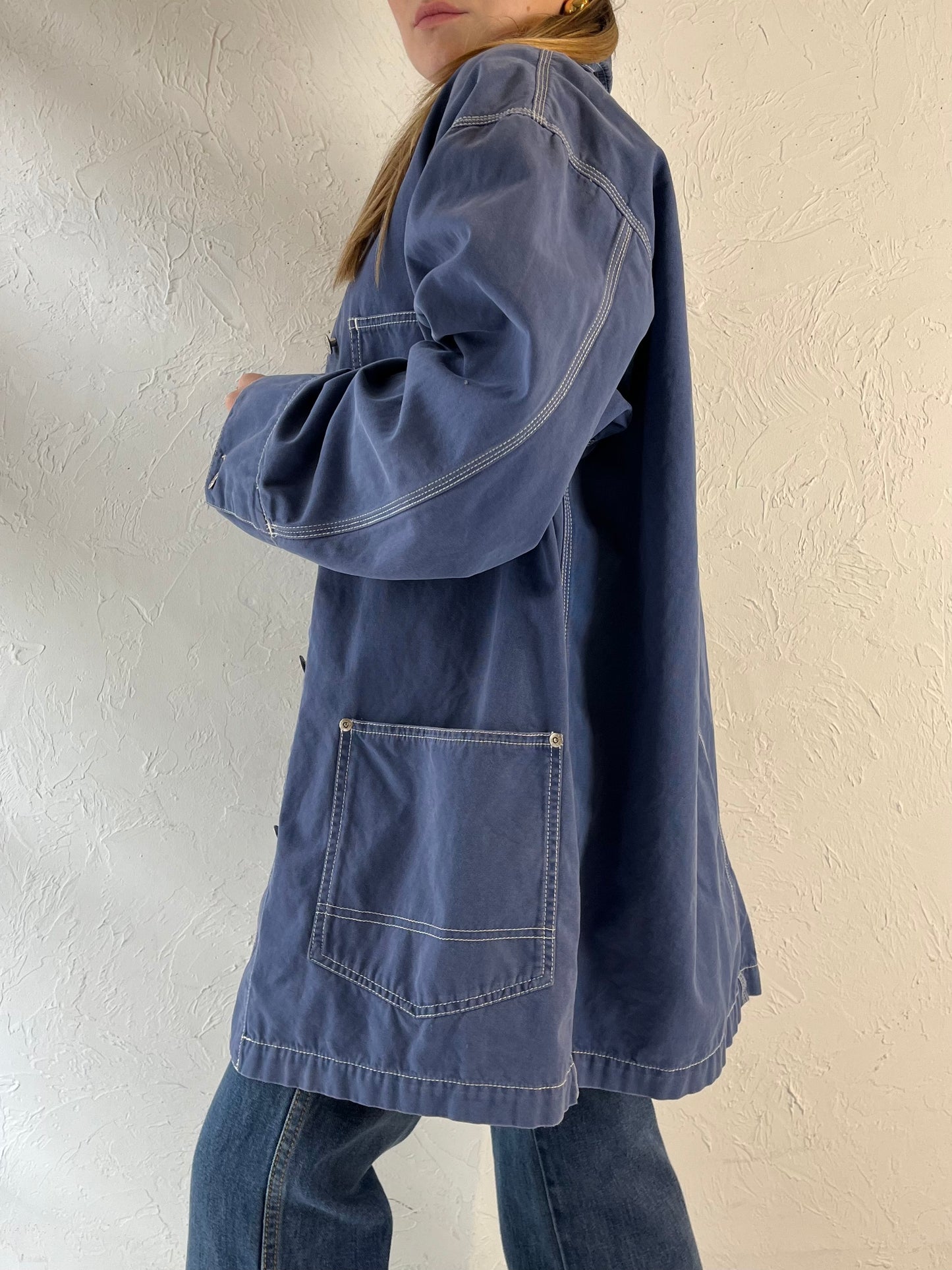 90s ‘Eddie Bauer’ Blue Cotton Chore Jacket / Large