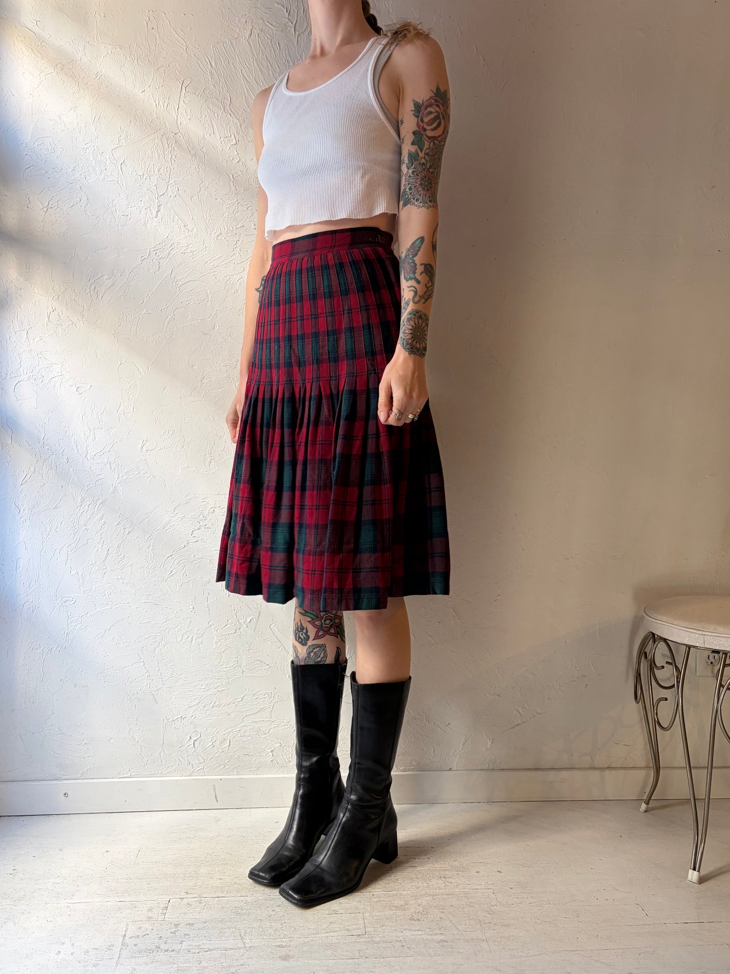80s 'Al Jean' Plaid Midi Skirt / XS
