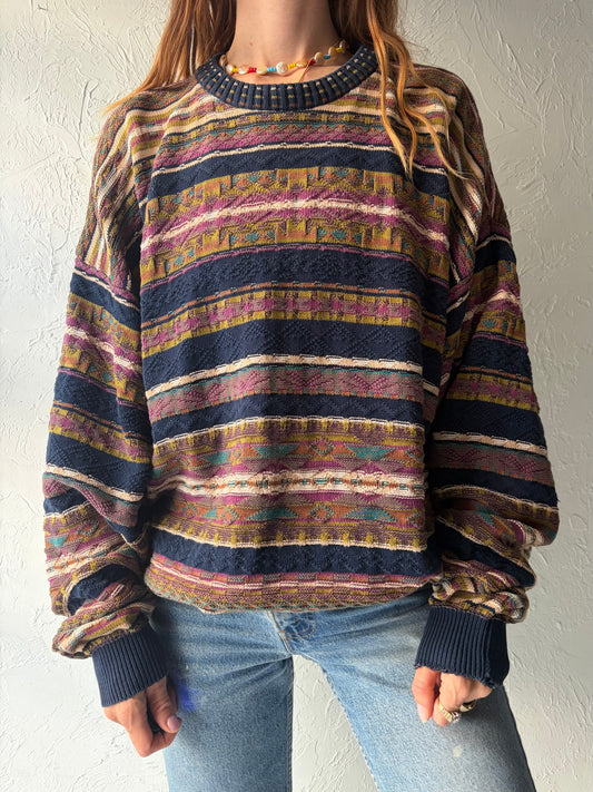 90s 'Tosani' Coogi Style Cotton Preppy Academia Crew Neck Retro Sweater / XL