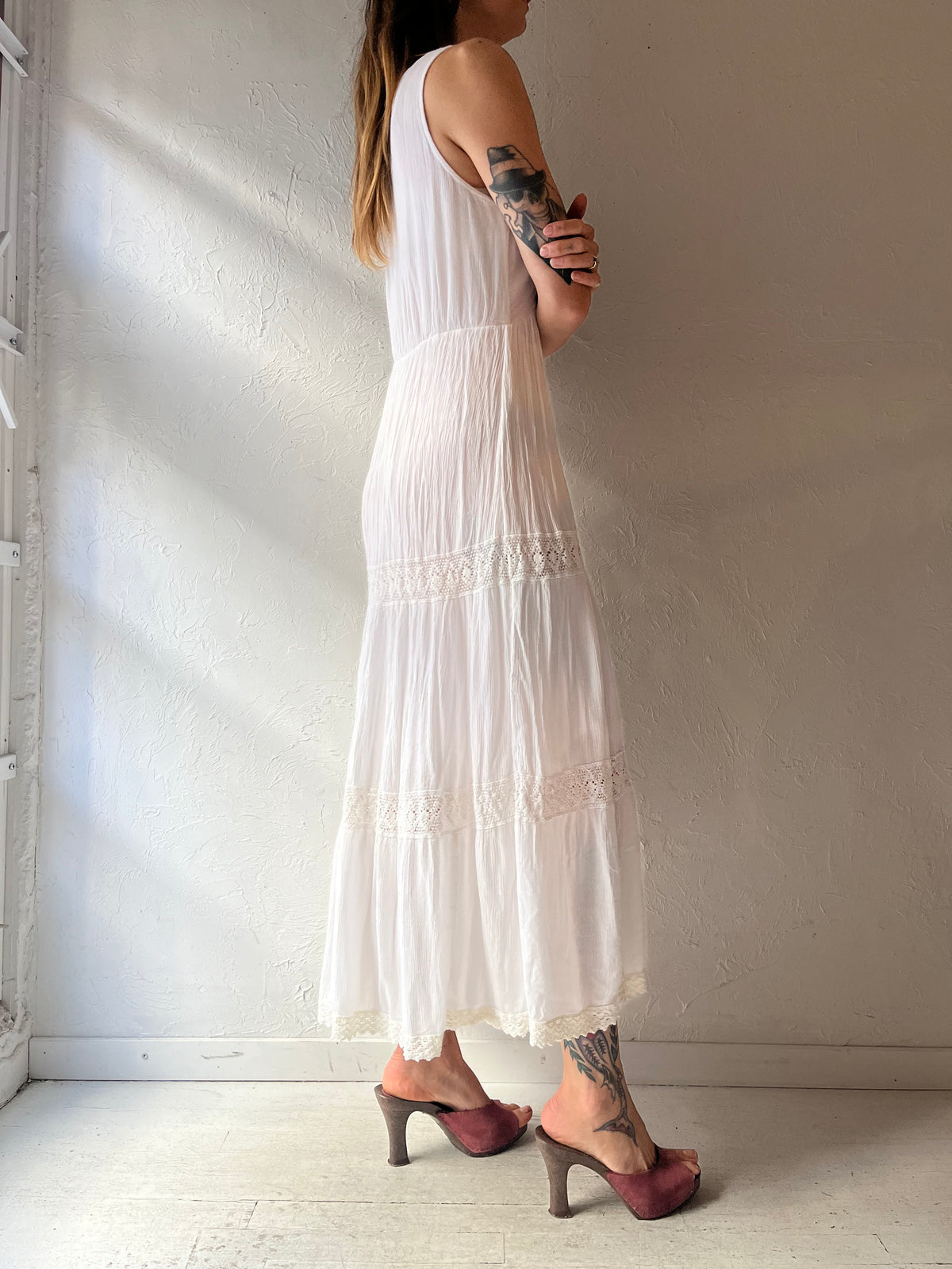 Y2k 'Magic' White Romanic Boho Cottagecore Embroidered Summer Maxi Dress / Medium