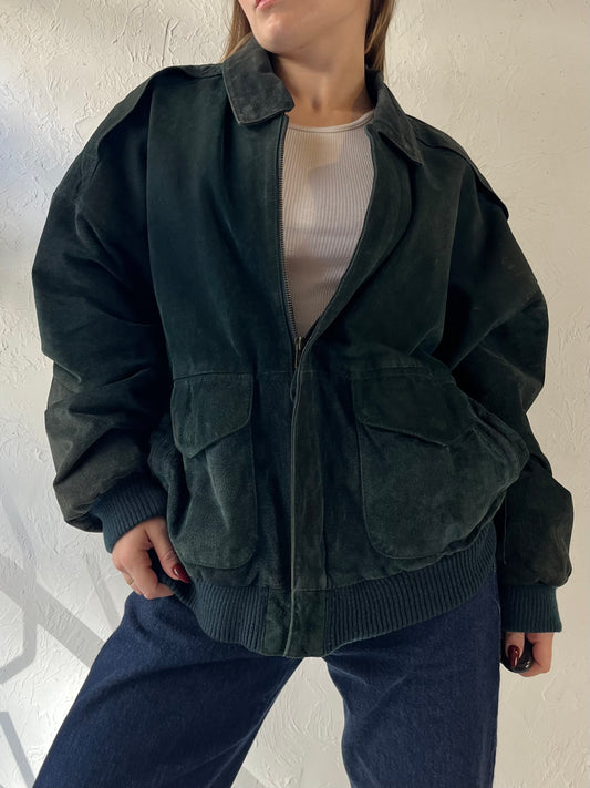 90s 'Middlebrook Park' Dark Green Suede Jacket / Small