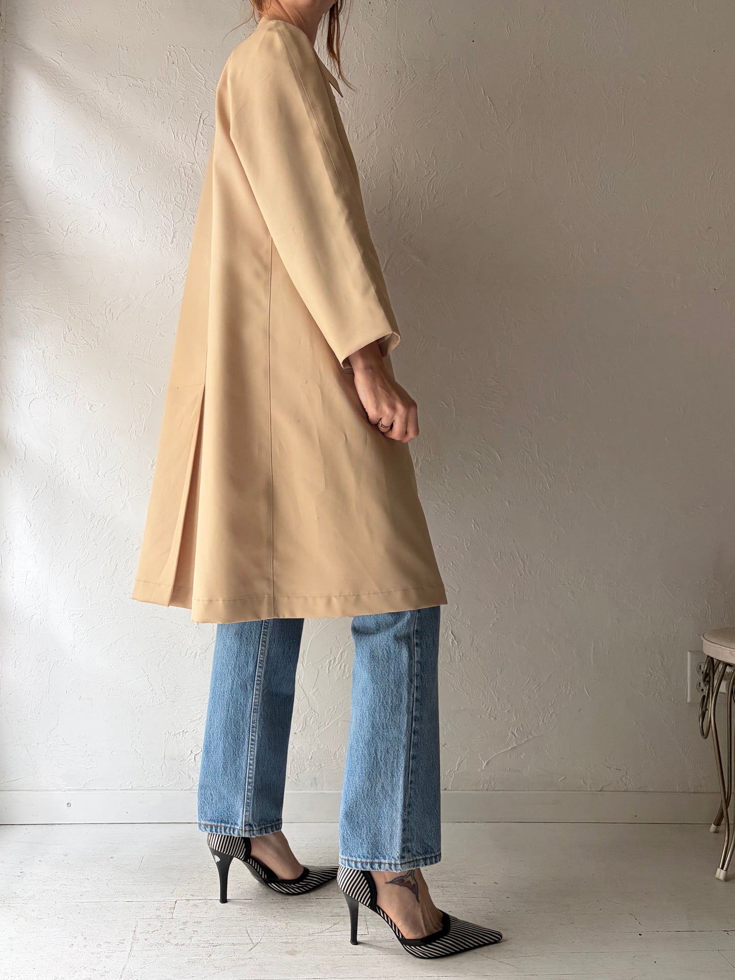 70s 'Misty Harbor' Beige Half Trench Coat / Small