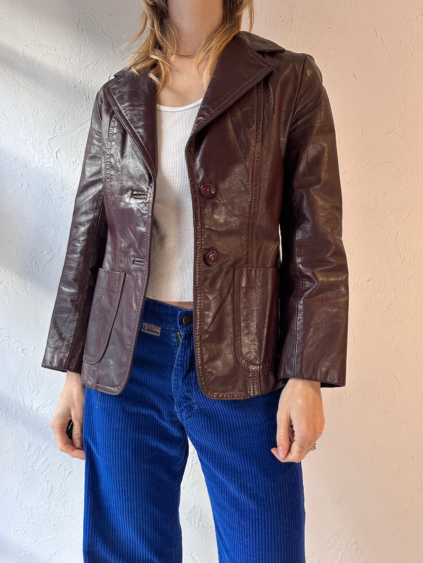 80s 'General Leather' Burgundy Leather Jacket / Small
