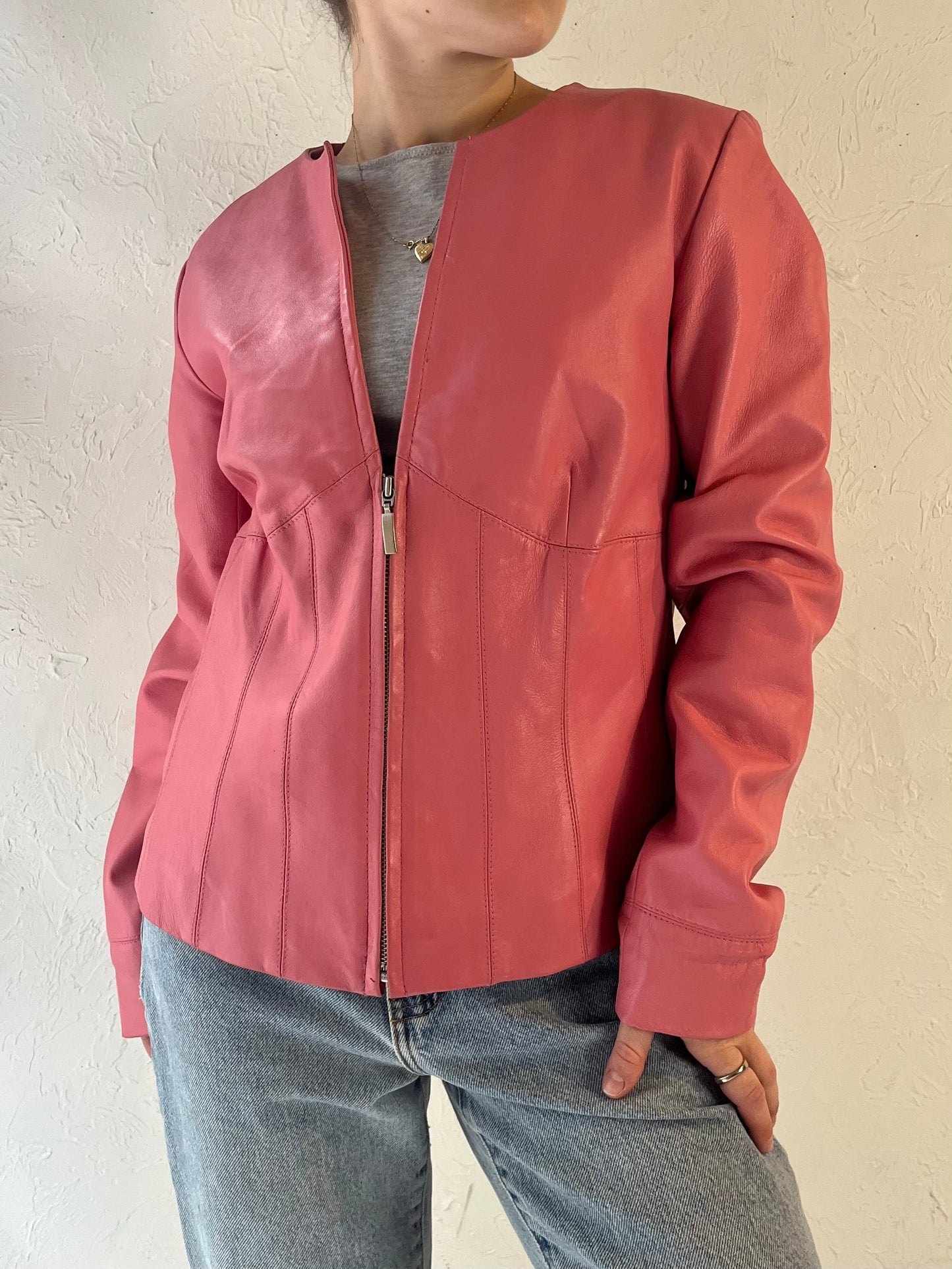 Y2k 'Style & Co' Pink Leather Jacket / Medium