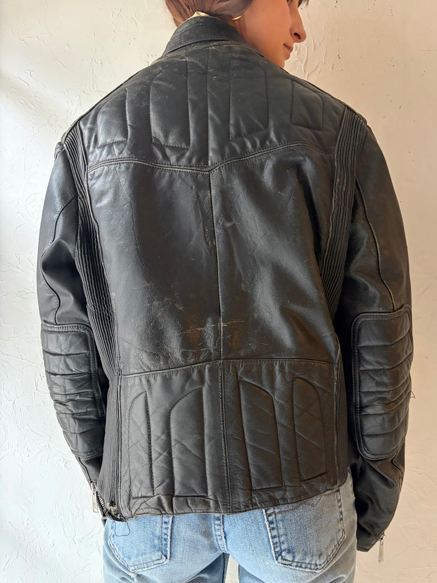 Vintage Heavy Duty Moto Leather Jacket / Medium