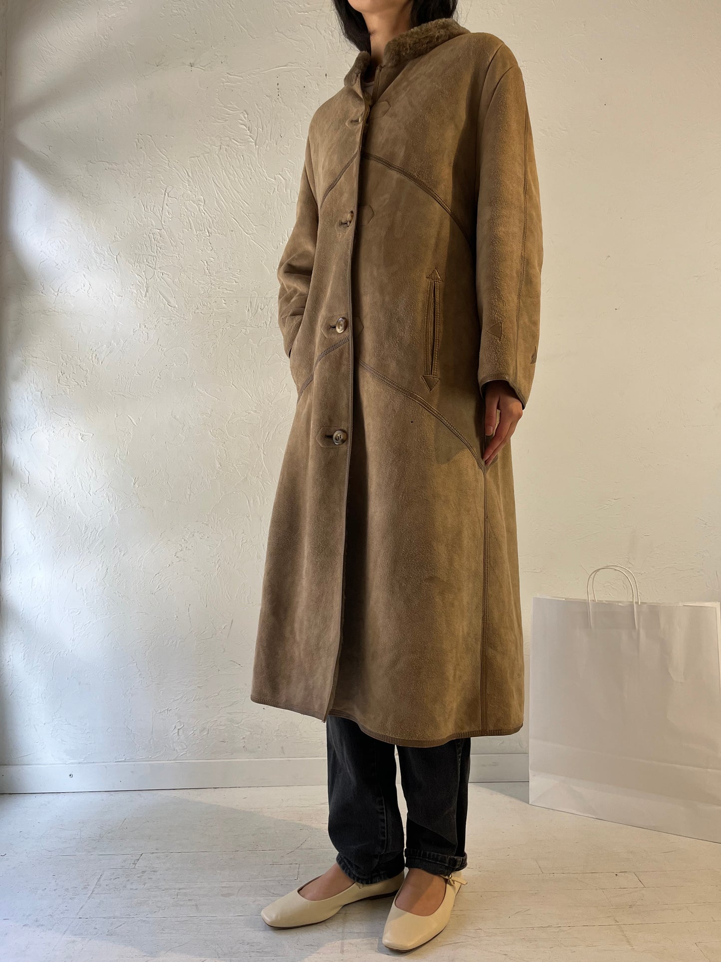 Vintage Faux Fur Lined Suede Coat / Medium