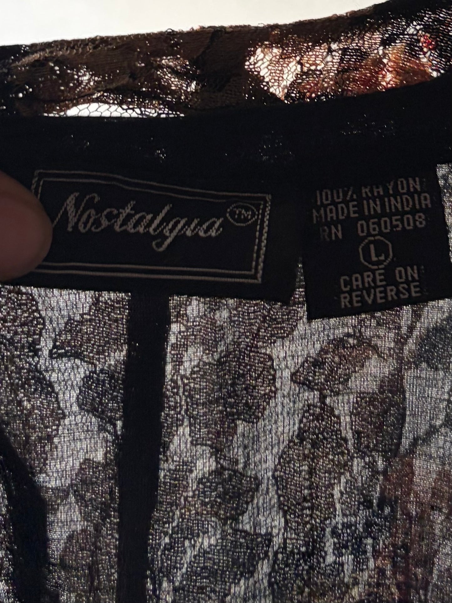 90s 'Nostalgia' Black Floral Lace Long Sleeve Maxi Dress / Large