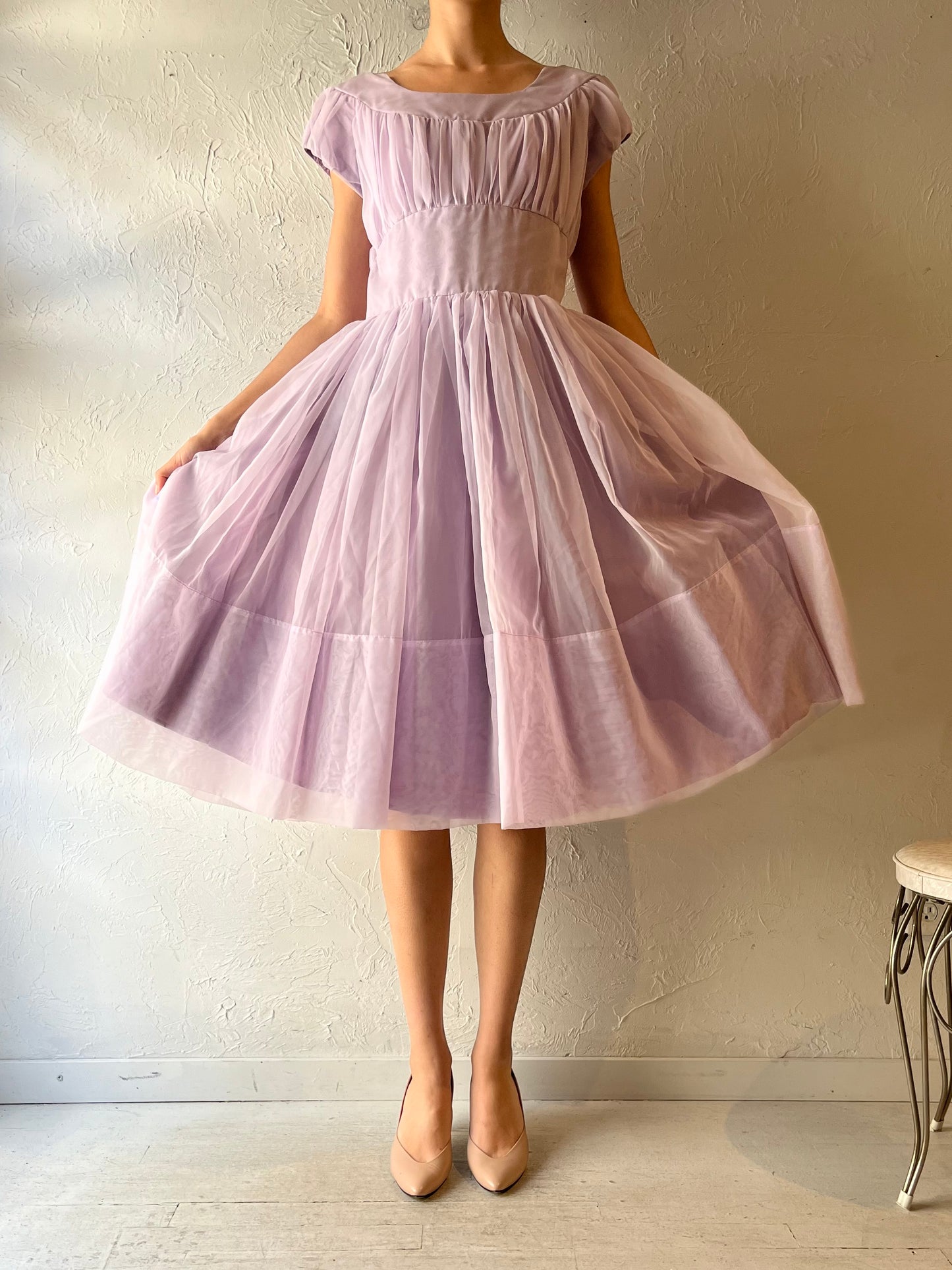 50s Handmade Purple Formal Prom Dress / Vintage 1950s Retro Party Dress / Medium