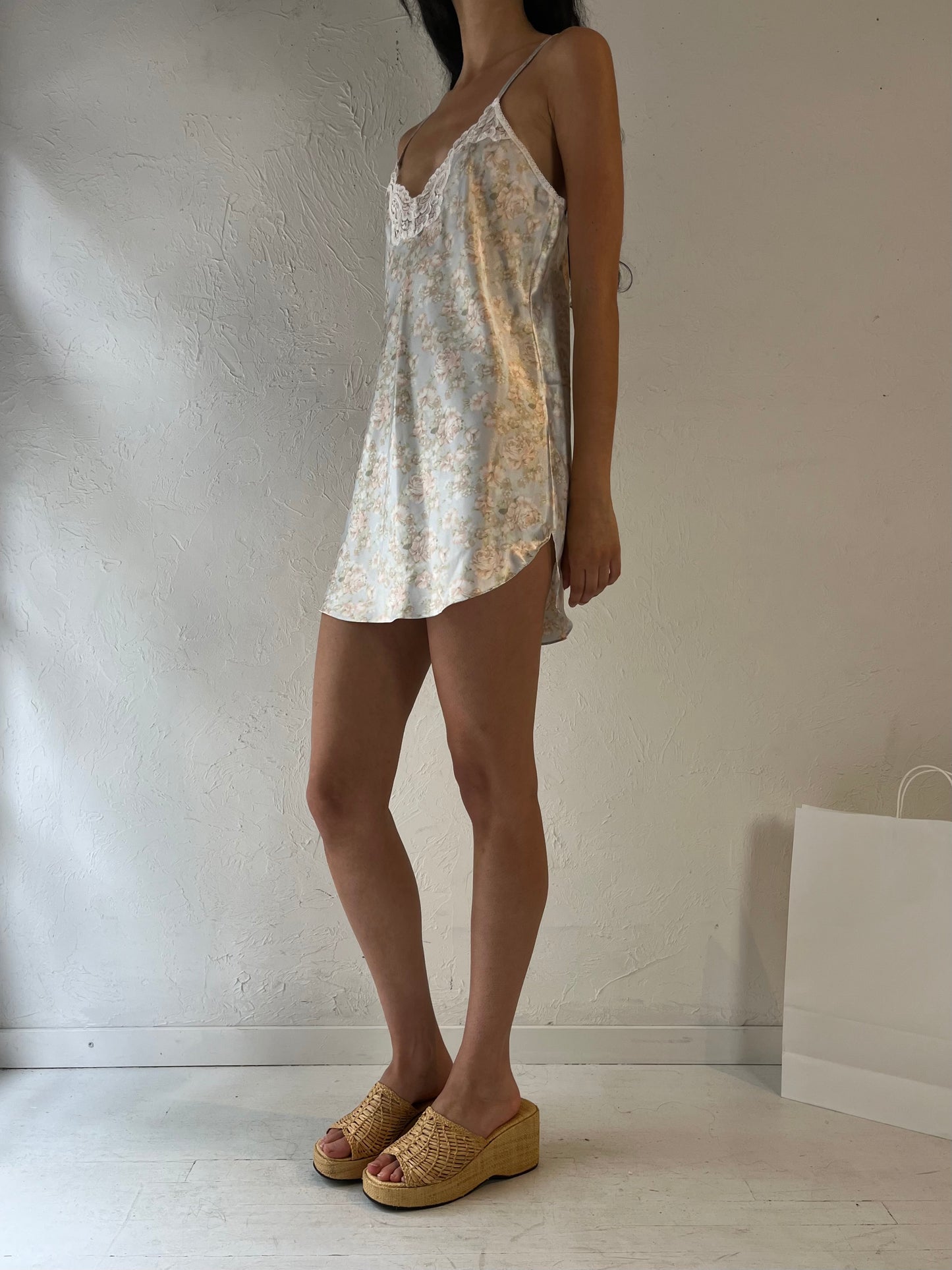 90s 'Linda' Pastel Floral Mini Slip Dress / Medium