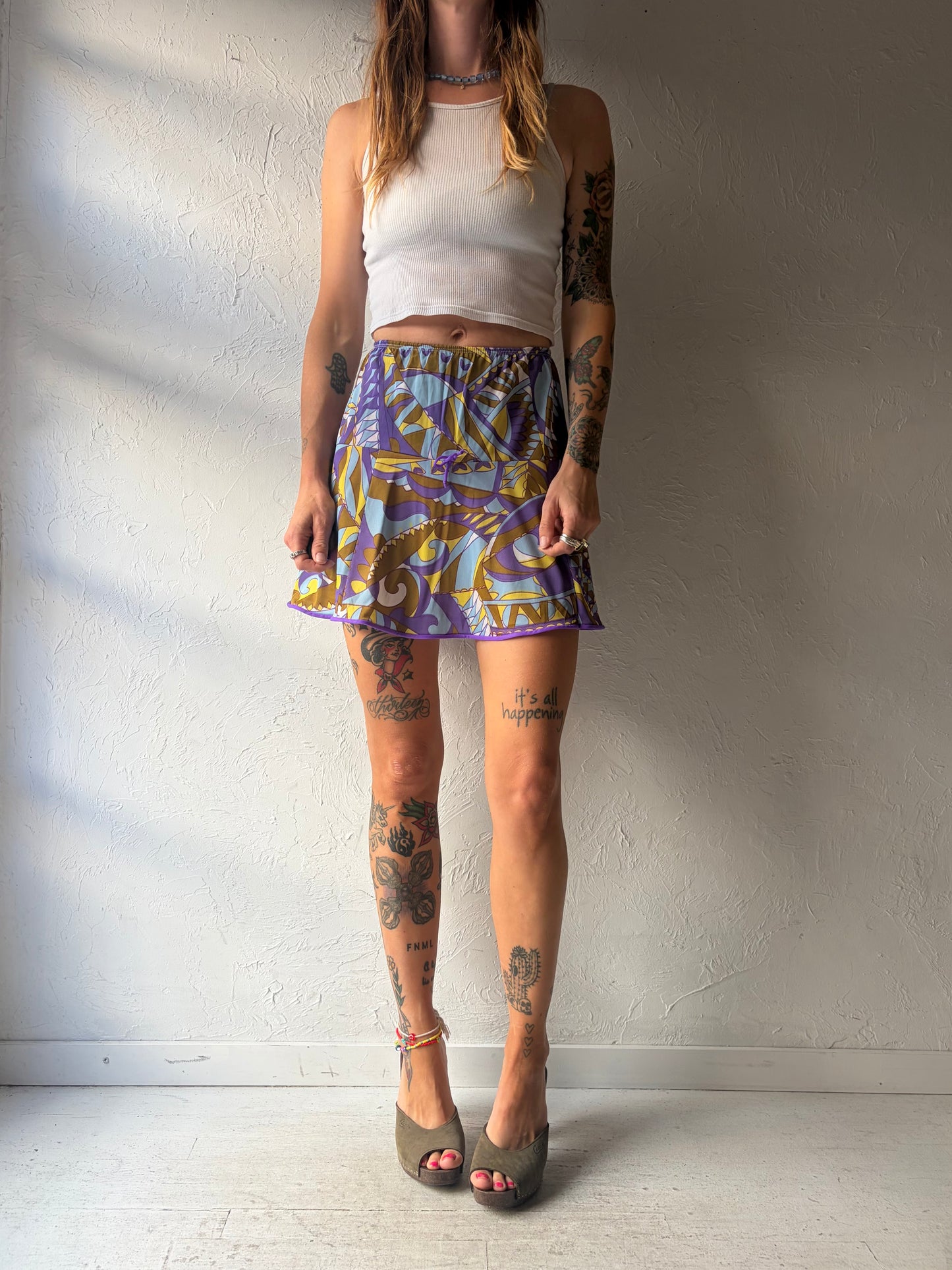 70s Patterned Mini Skirt / Small
