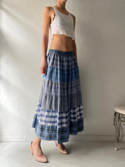 90s 'St Johns Bay' Blue Patchwork Cottage Core Maxi Skirt / Medium