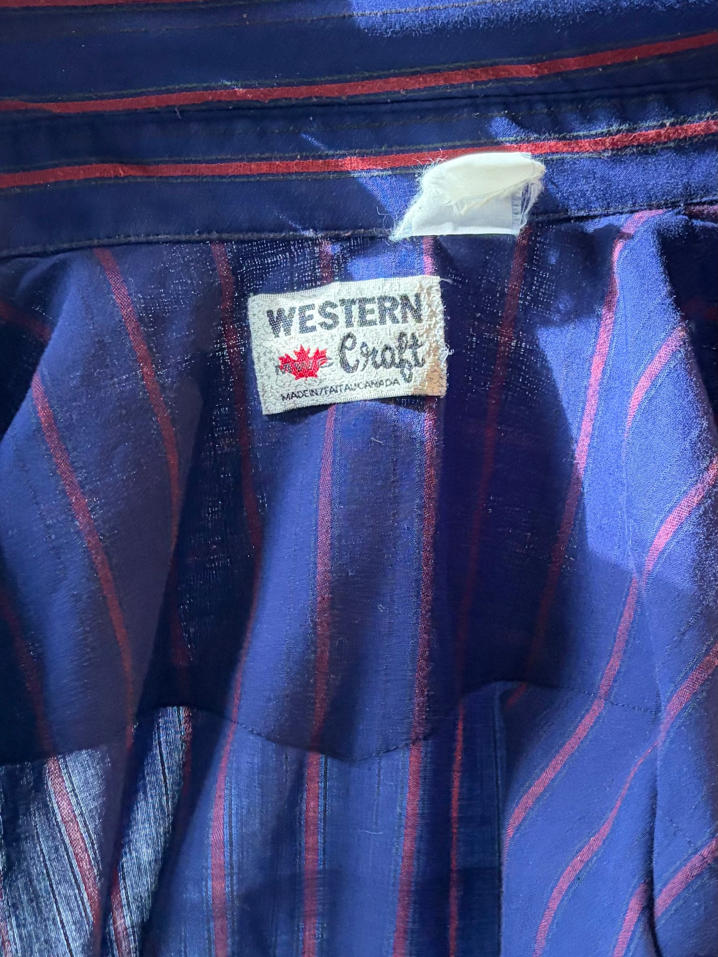 Y2k 'Western Craft' Blue Striped Snap up Western Shirt / Large