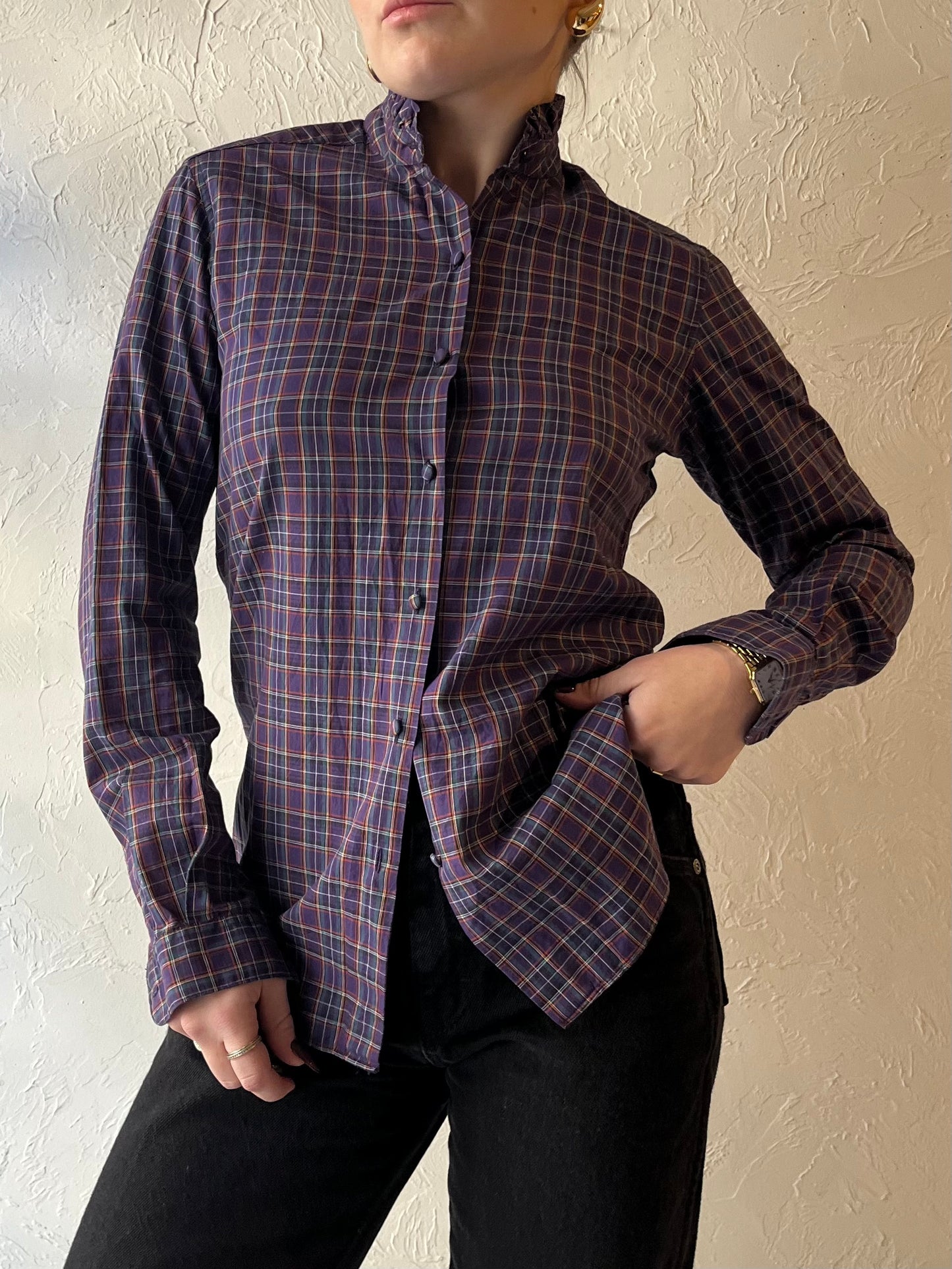 Y2K ‘Foxcroft’ Purple Plaid Western Blouse / Small