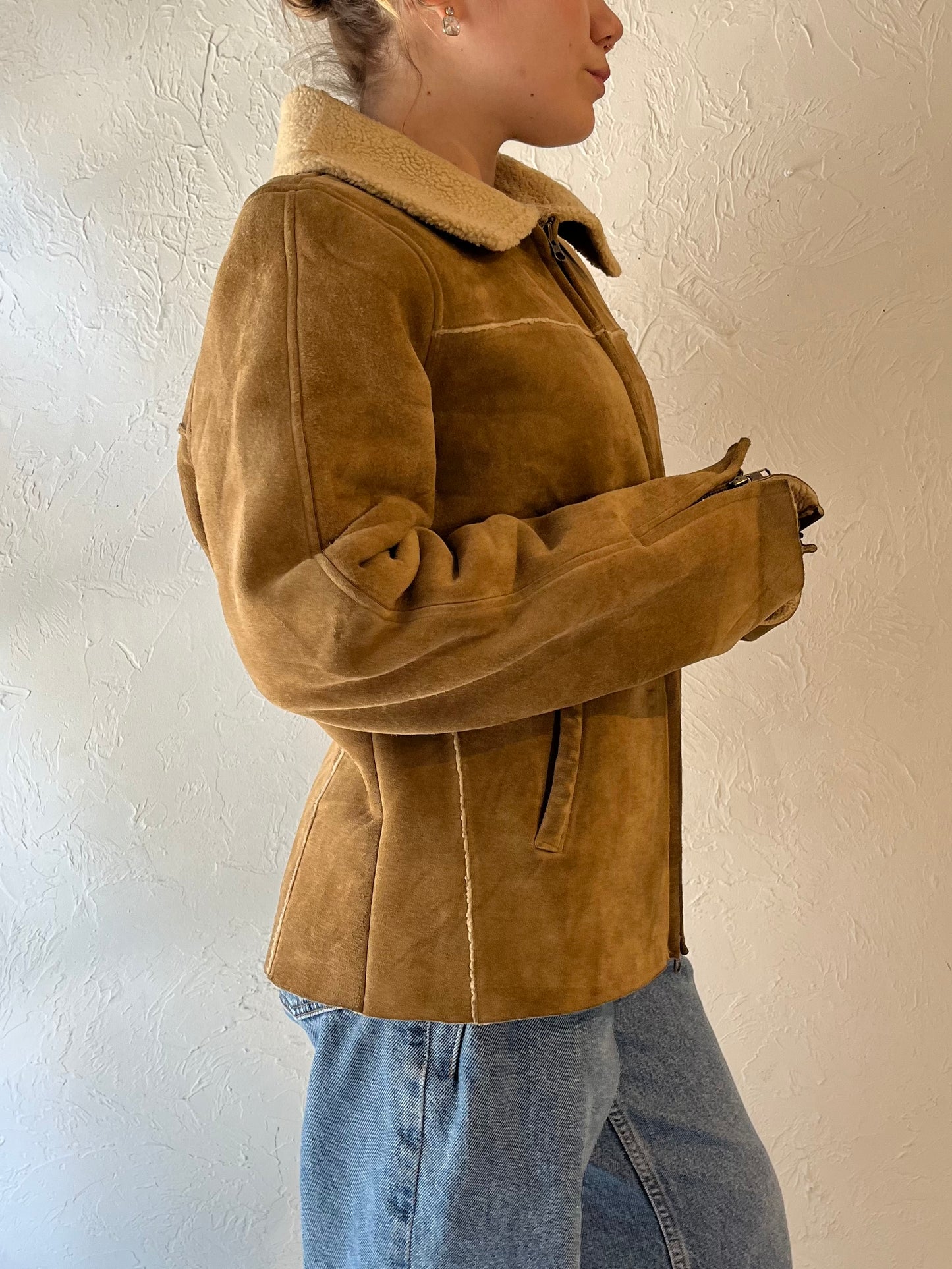 Y2k 'Gap' Suede Leather Faux Shearling Lined Jacket / Medium