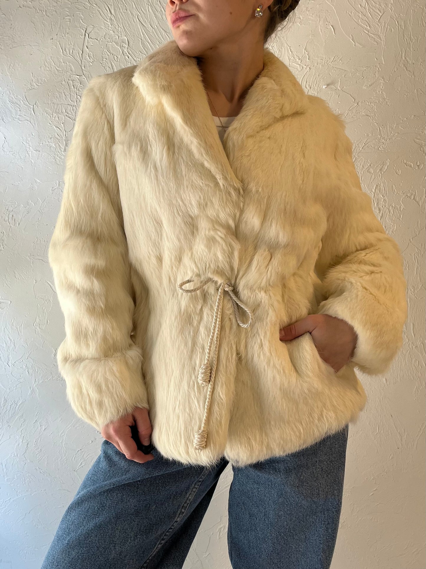 Vintage 'Jaques Aran' White Fur Jacket / Small