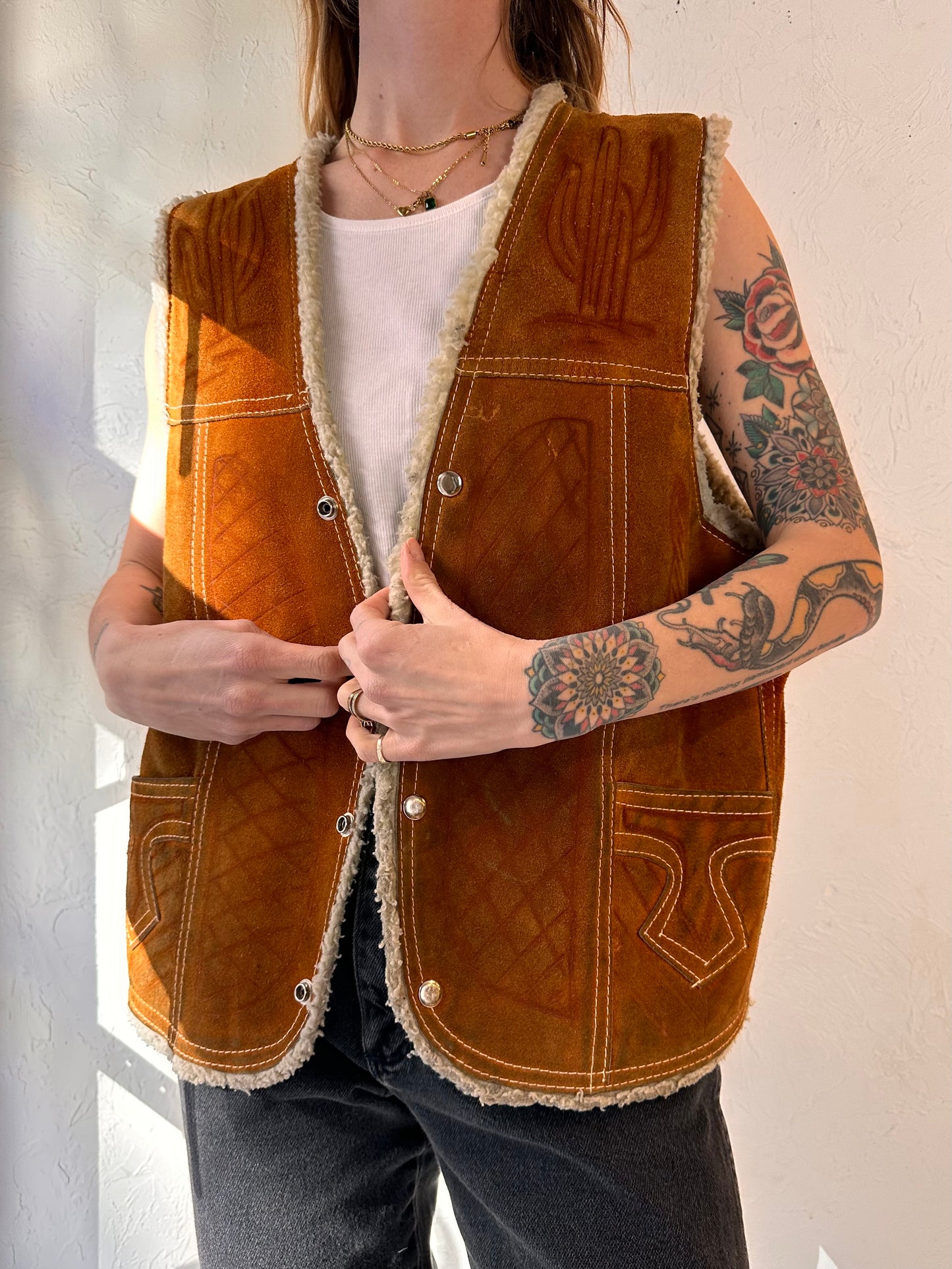 80s 'Genuine Leather' Suede Leather Vest / Large