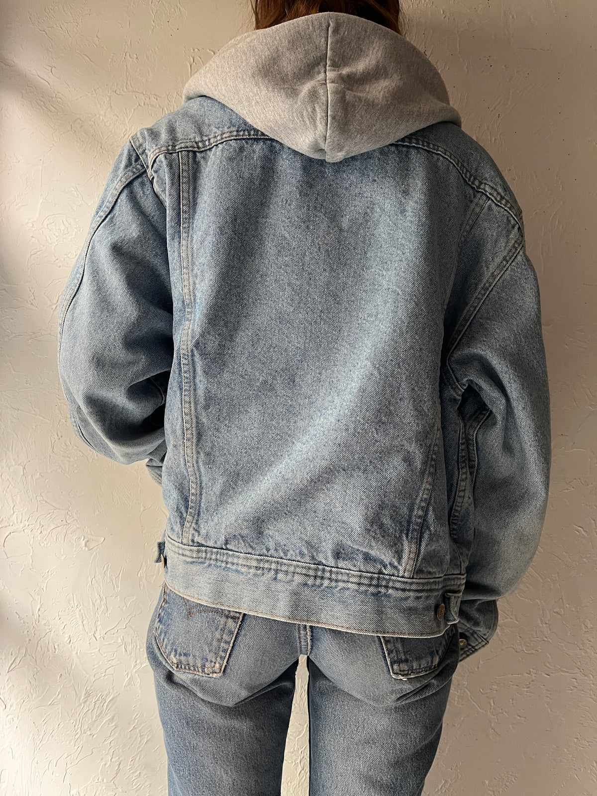 90s 'Global Image' Lee Denim Hooded Grunge Streetwear Trucker Jean Jacket / Medium