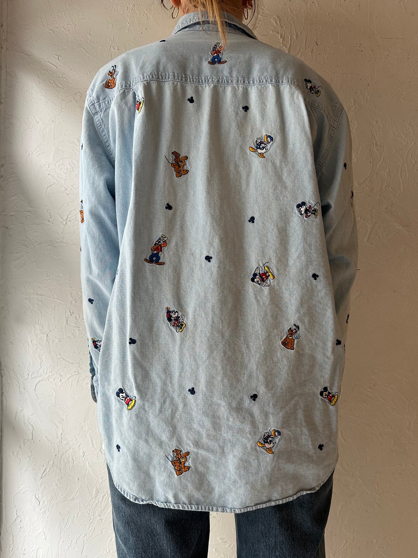 90s 'Disney' Embroidered Denim Shirt / Medium