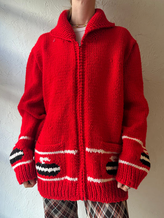 Vintage Red Acrylic Curling Sweater / Large