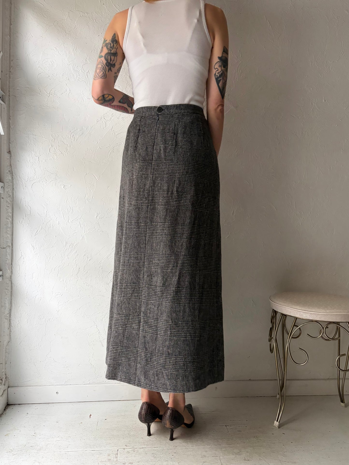 Vintage Gray Knit Maxi Skirt / Medium