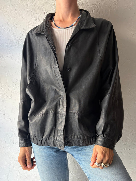 90s 'Elegance' Black Retro Grungecore Leather Jacket / Medium