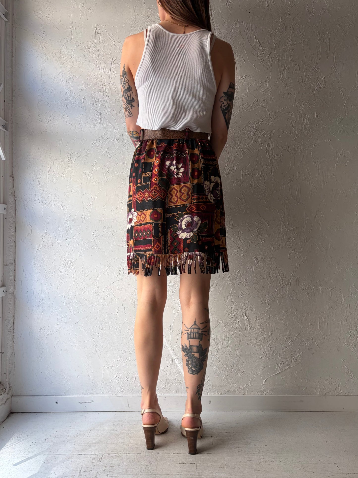 90s 'Ozark Mountain' Aztec Western Fringe MIni Skirt / Small