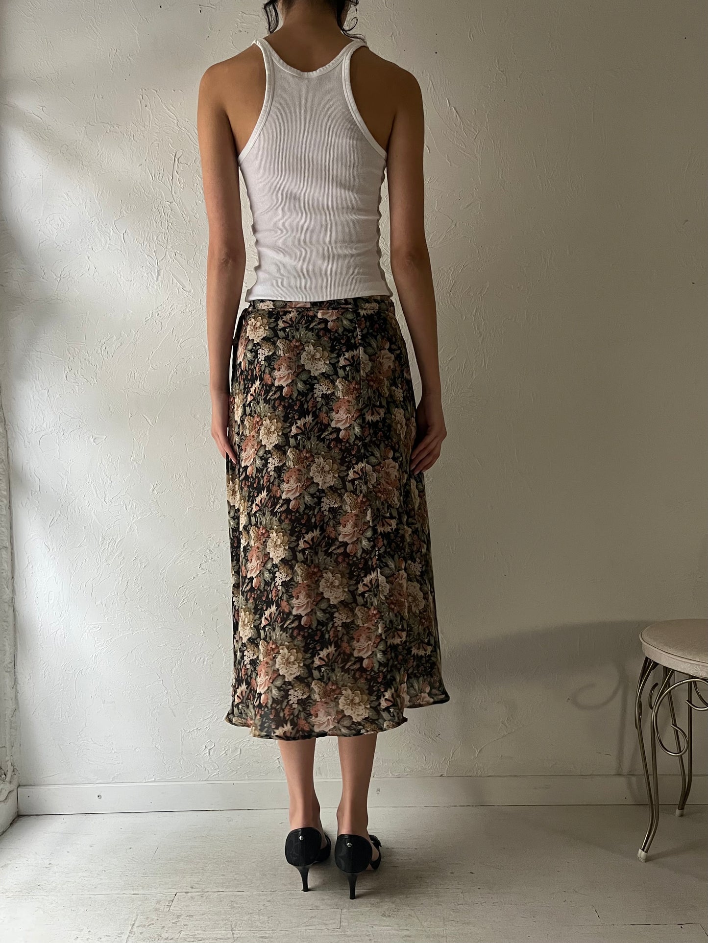 90s ‘Express’ Floral Midi Wrap Skirt / Small - Medium