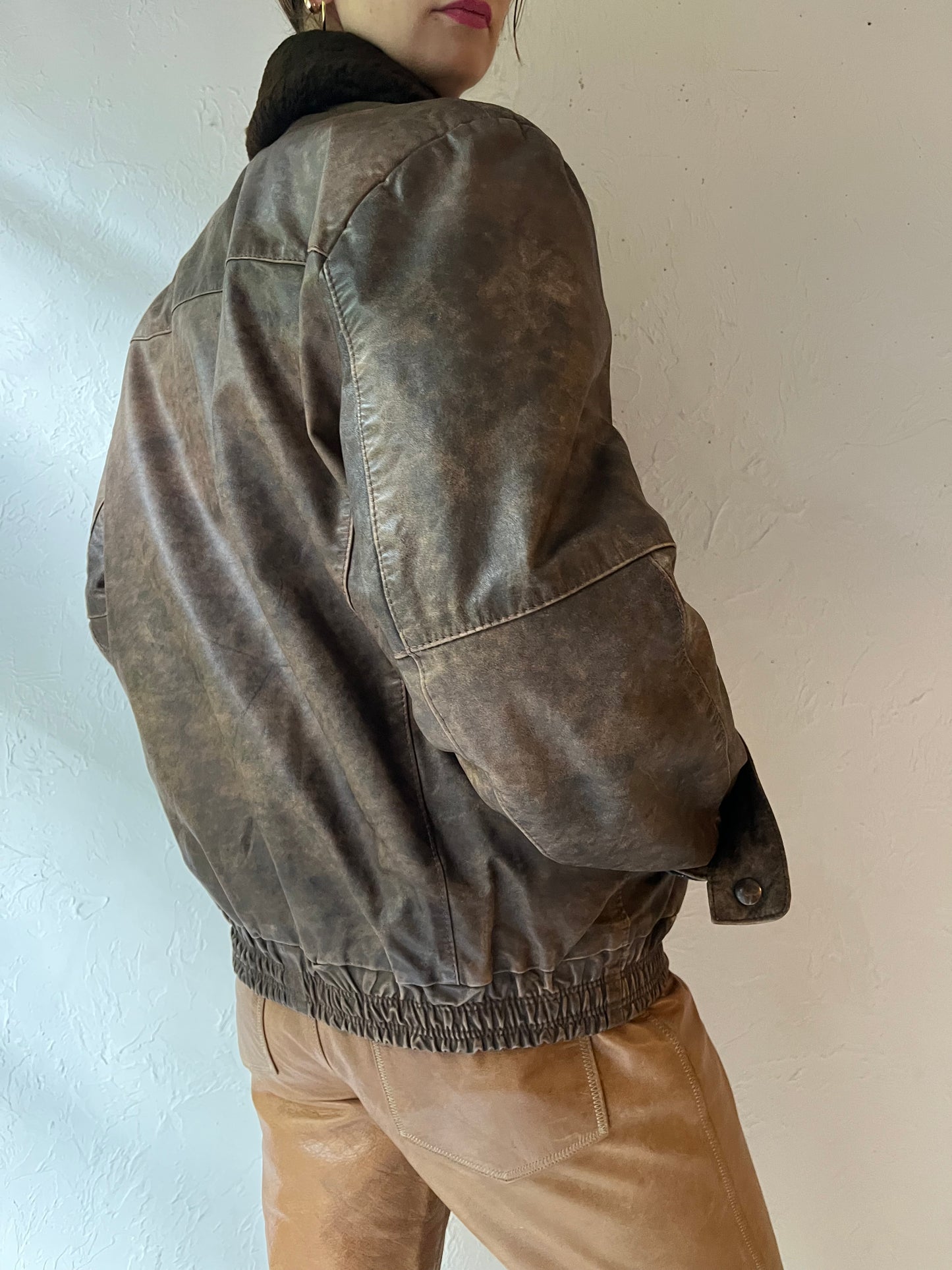 Vintage Brown Leather Flight Jacket / Small