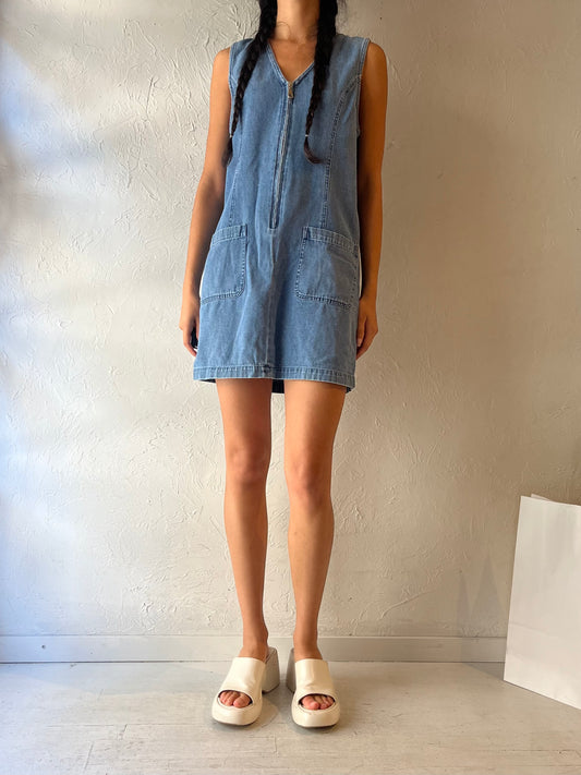 90s 'FADS' Denim Mini Dress / Medium