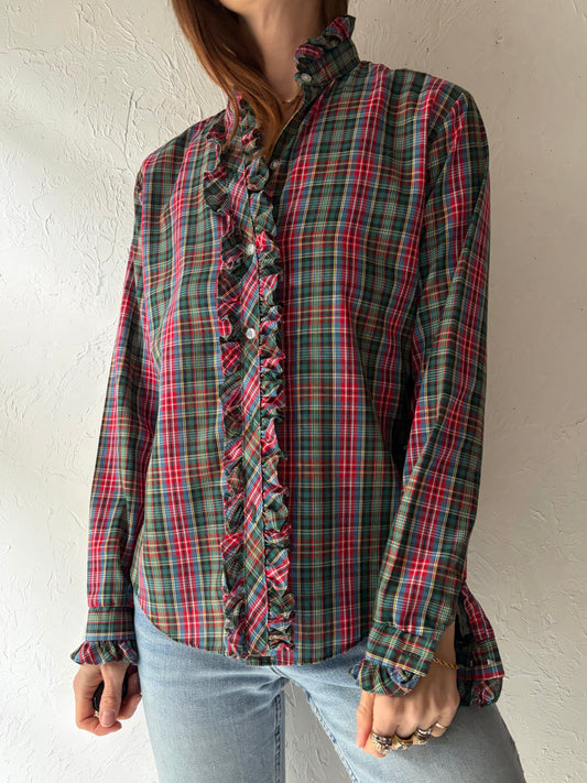 80s 'Montgomery Ward' Plaid Western Button Up Shirt / Vintage 1980s Prairie Cottage Core Blouse / Small