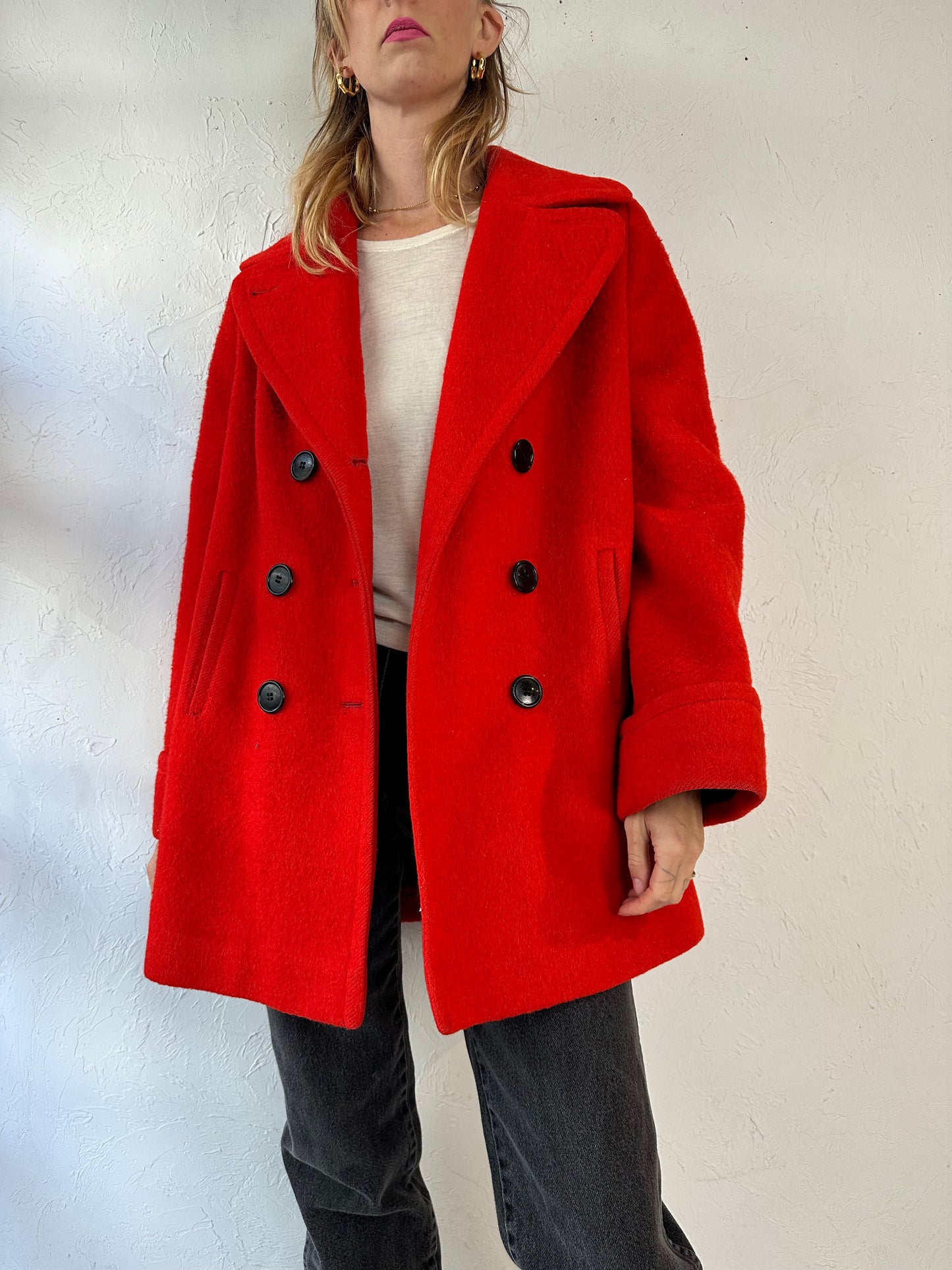 60s 70s 'Hudsons Bay' Red Blanket Coat / Medium