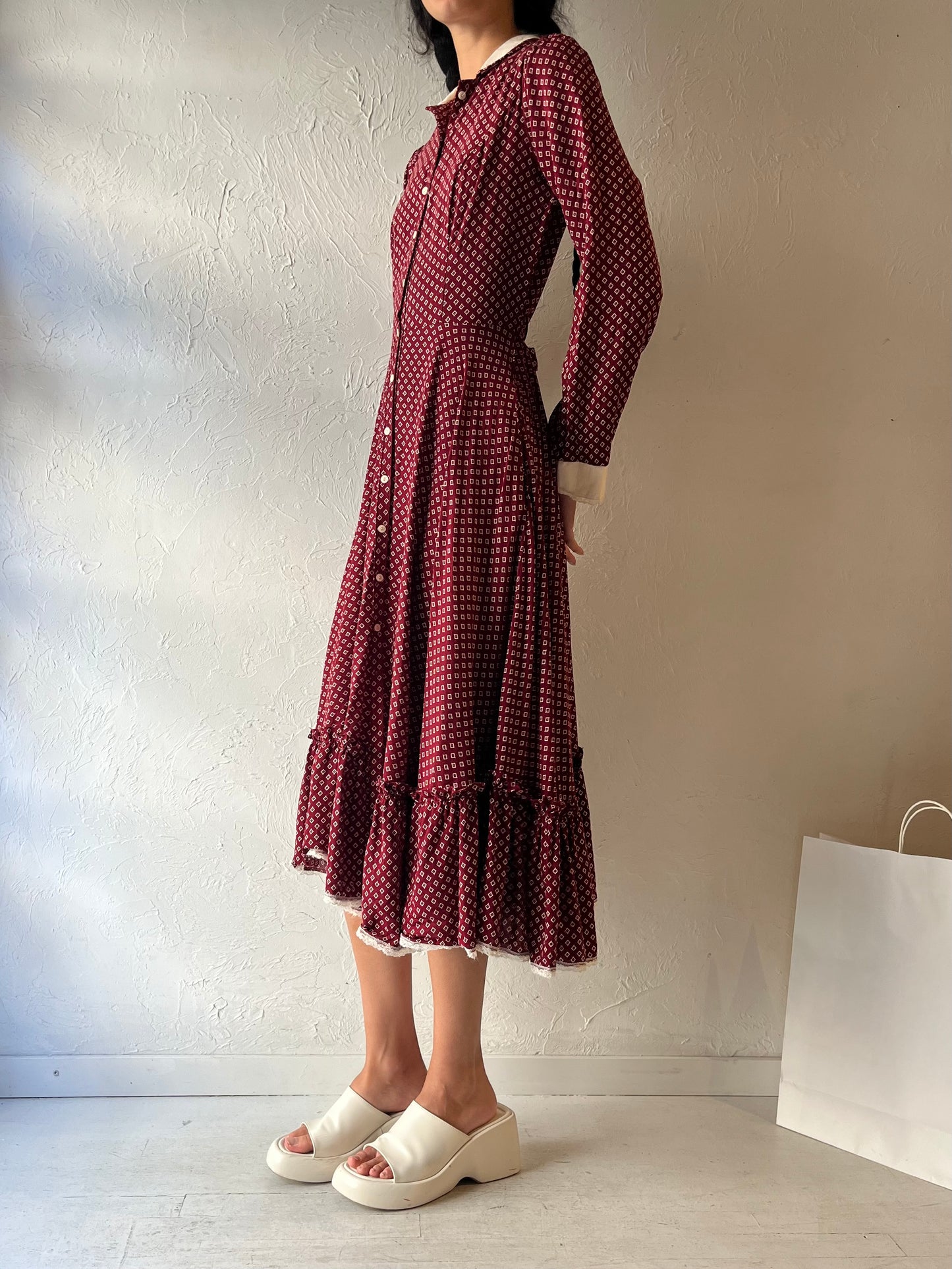 70s 'Gunne Sax' Long Sleeve Midi Dress / Small