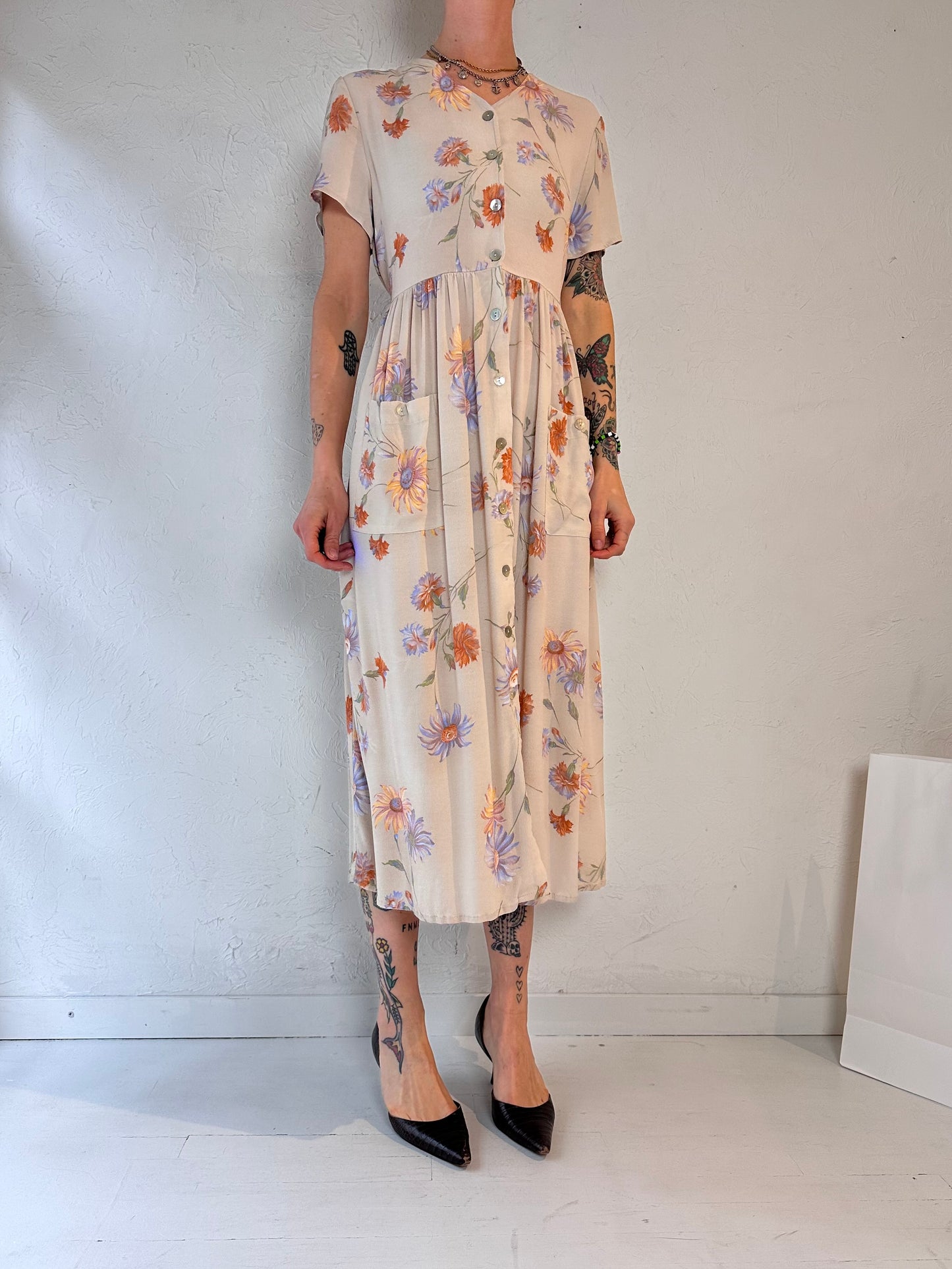 90s 'Coldwater Creek' Floral Rayon Dress / Medium