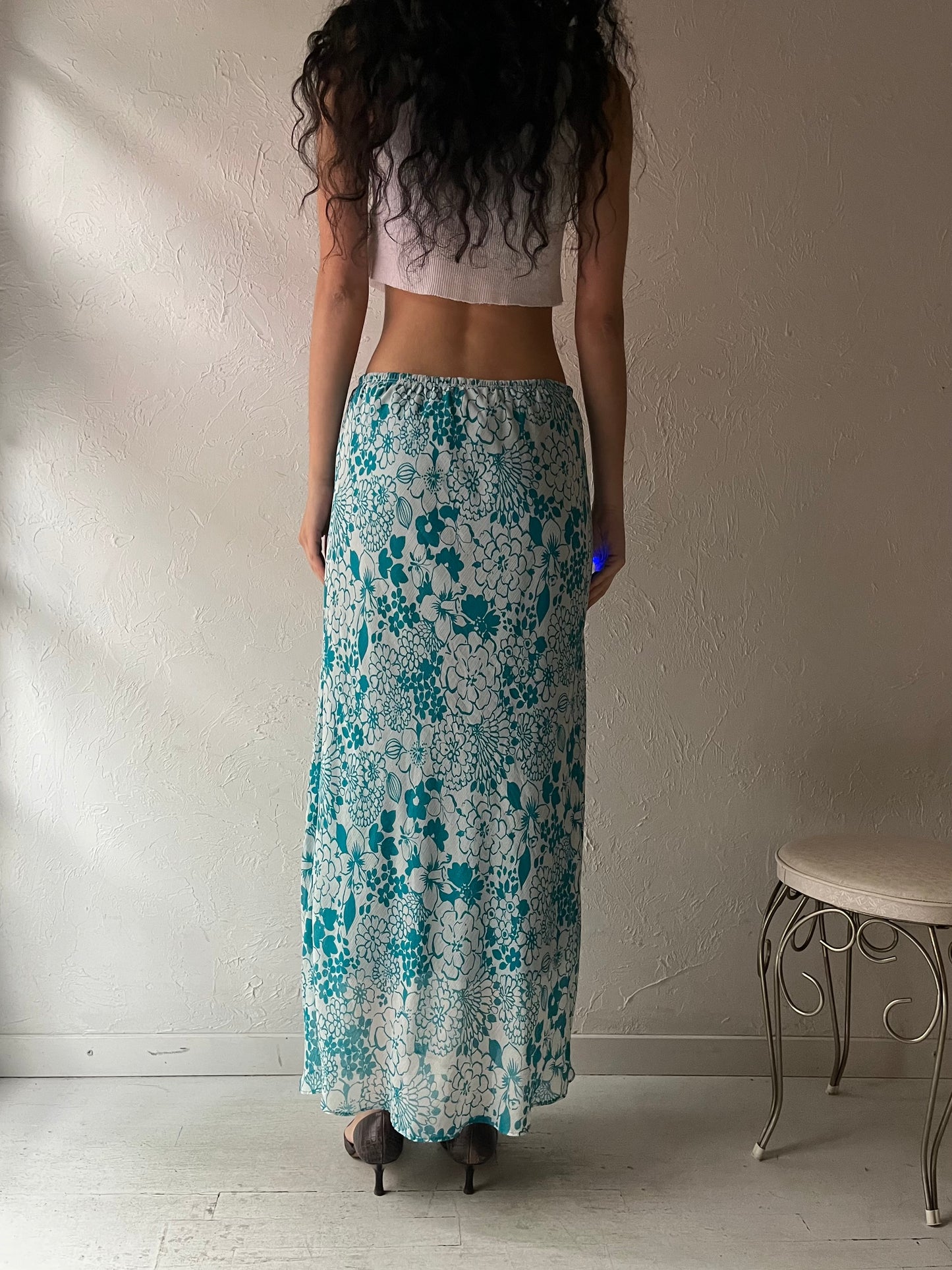 90s 'Top Choice Fashion' Floral Maxi Skirt / Large