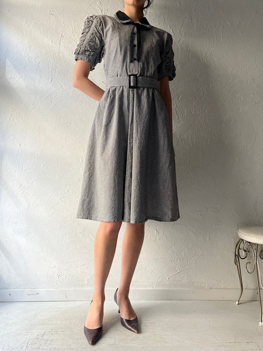90s 'Kue Li' Black & White Plaid Preppy School Girl Dress / Vintage Academia Midi Dress / Small /