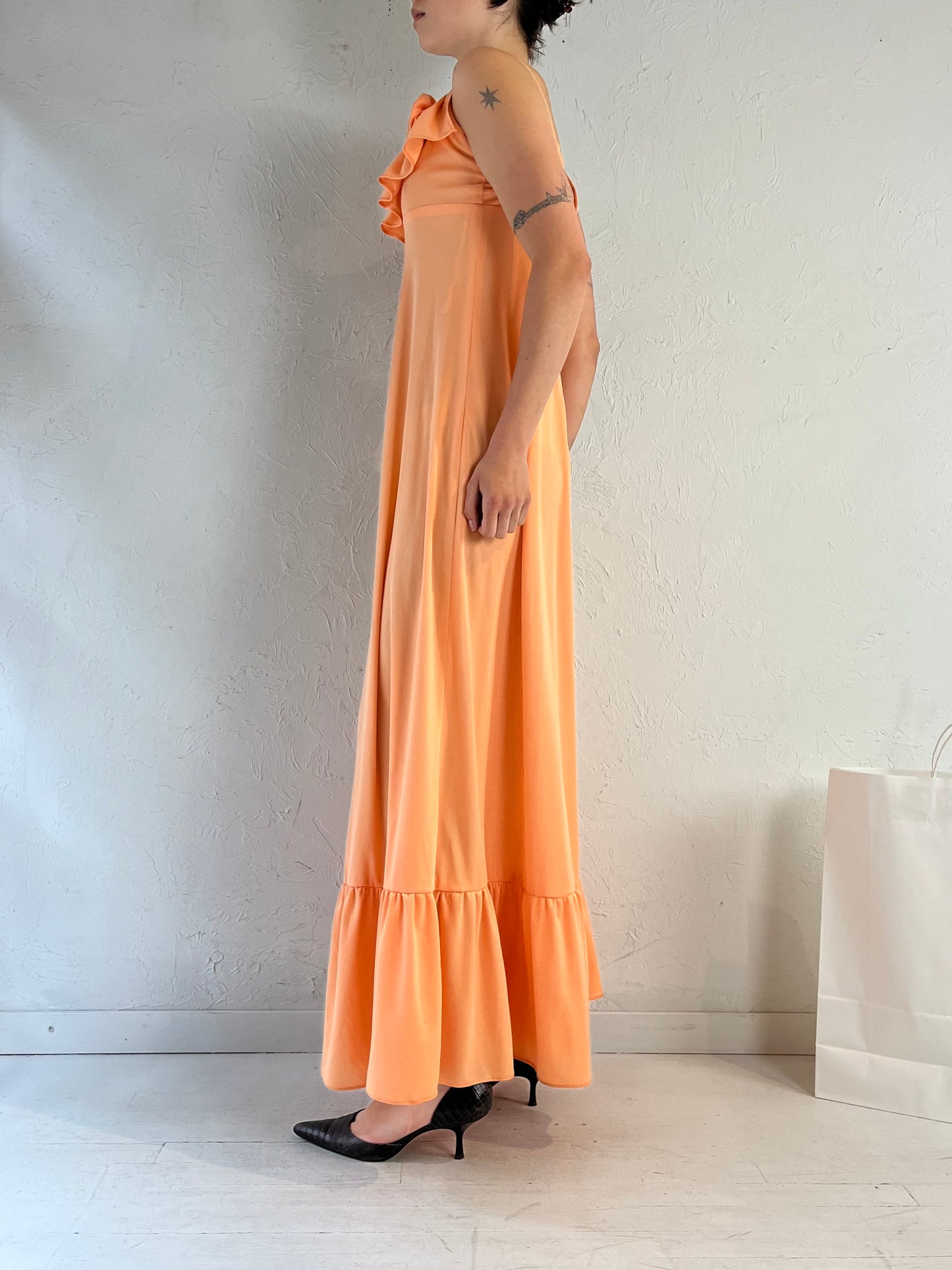70s 'Nu Mode' Peachy Pink Strapless Maxi Dress / Small
