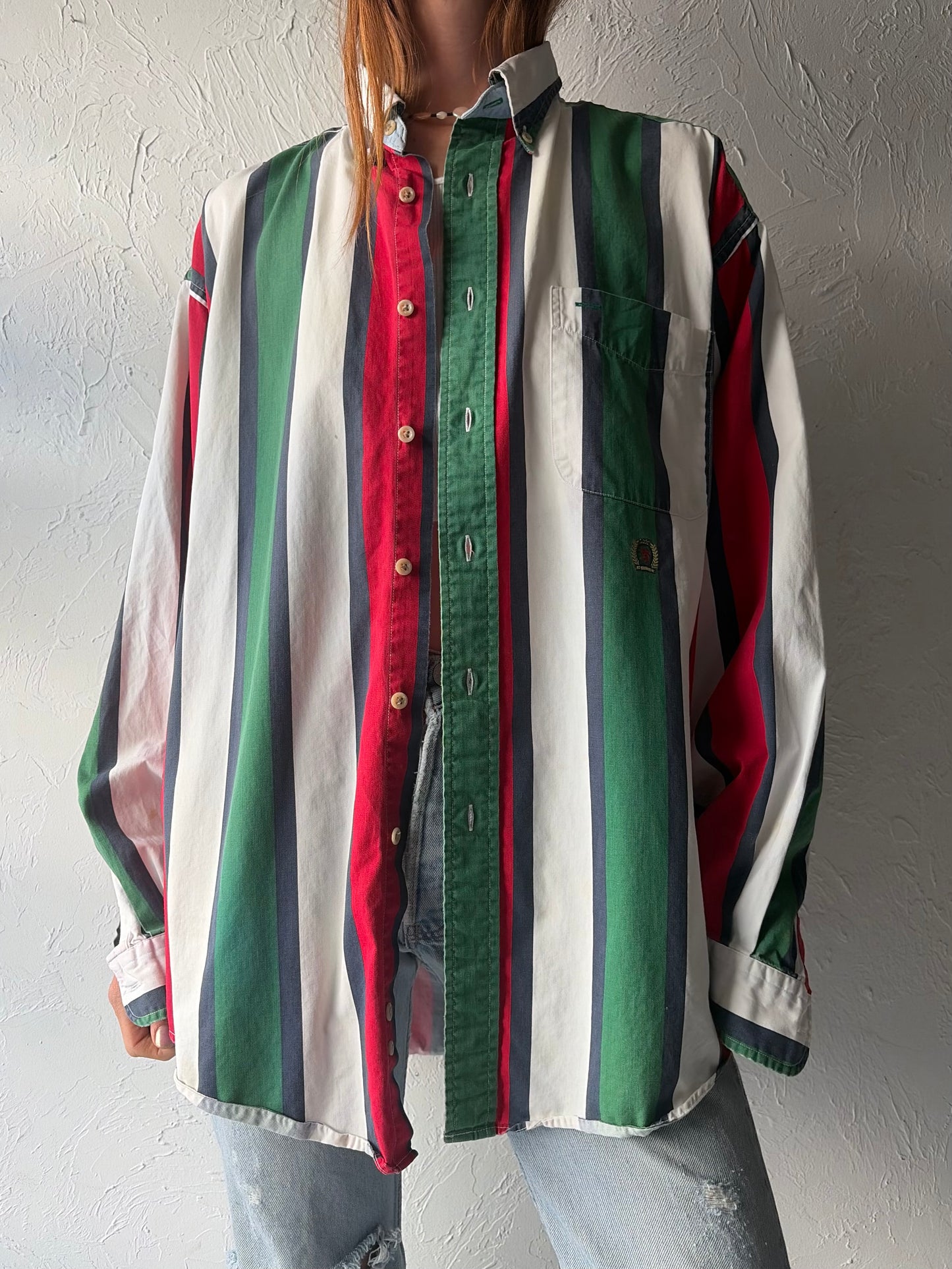 Vintage 'Tommy Hilfiger' Striped Cotton Shirt / Large