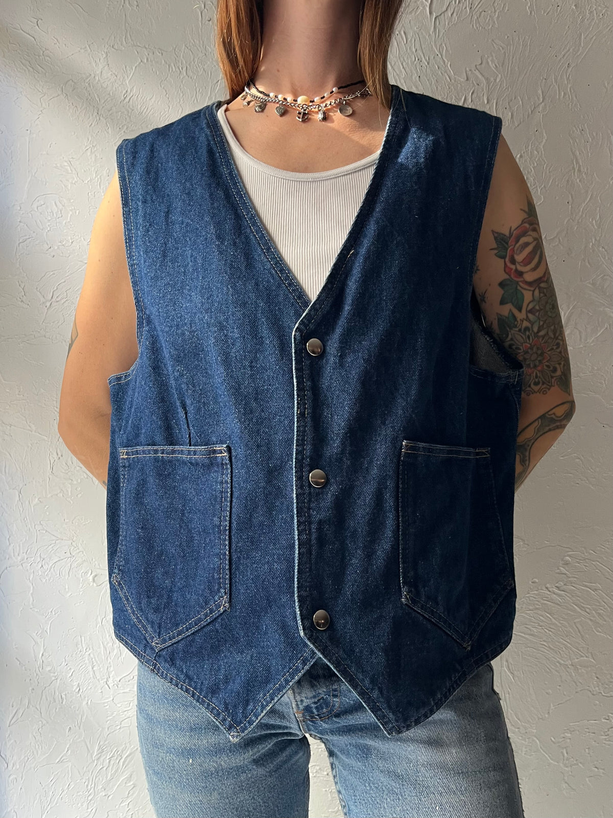 70s Denim Workwear Vest / Large