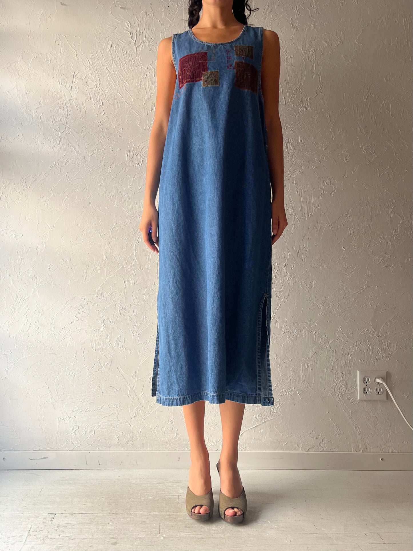 90s 'Erika & Co' Denim Maxi Dress / Medium