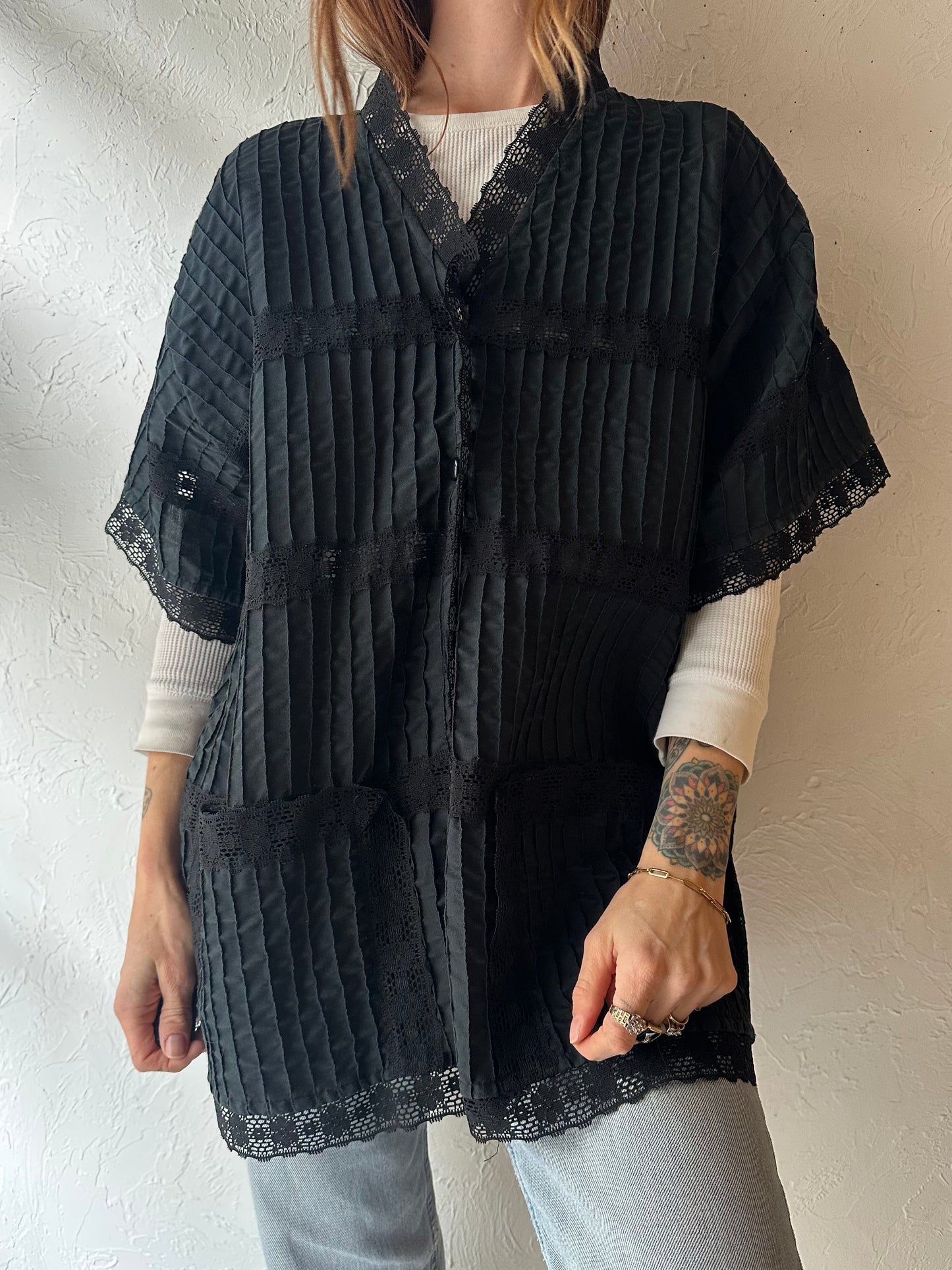 70s Black Lace Cover Up / Medium