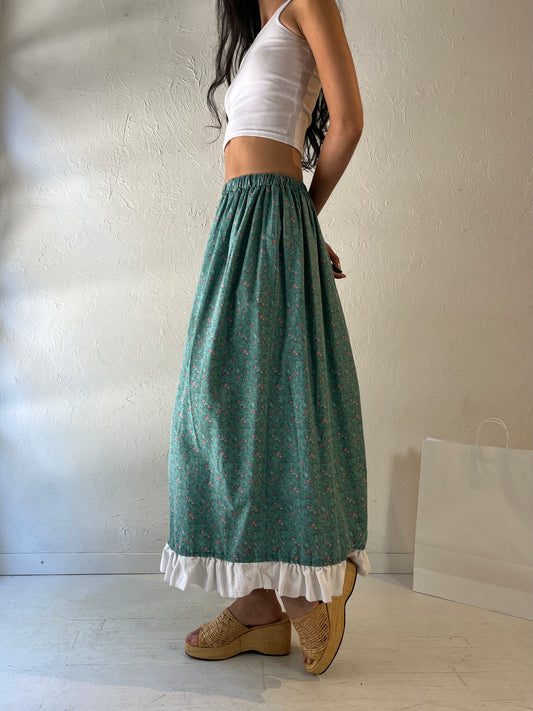 Vintage Handmade Green Cotton Peasant Skirt / XS