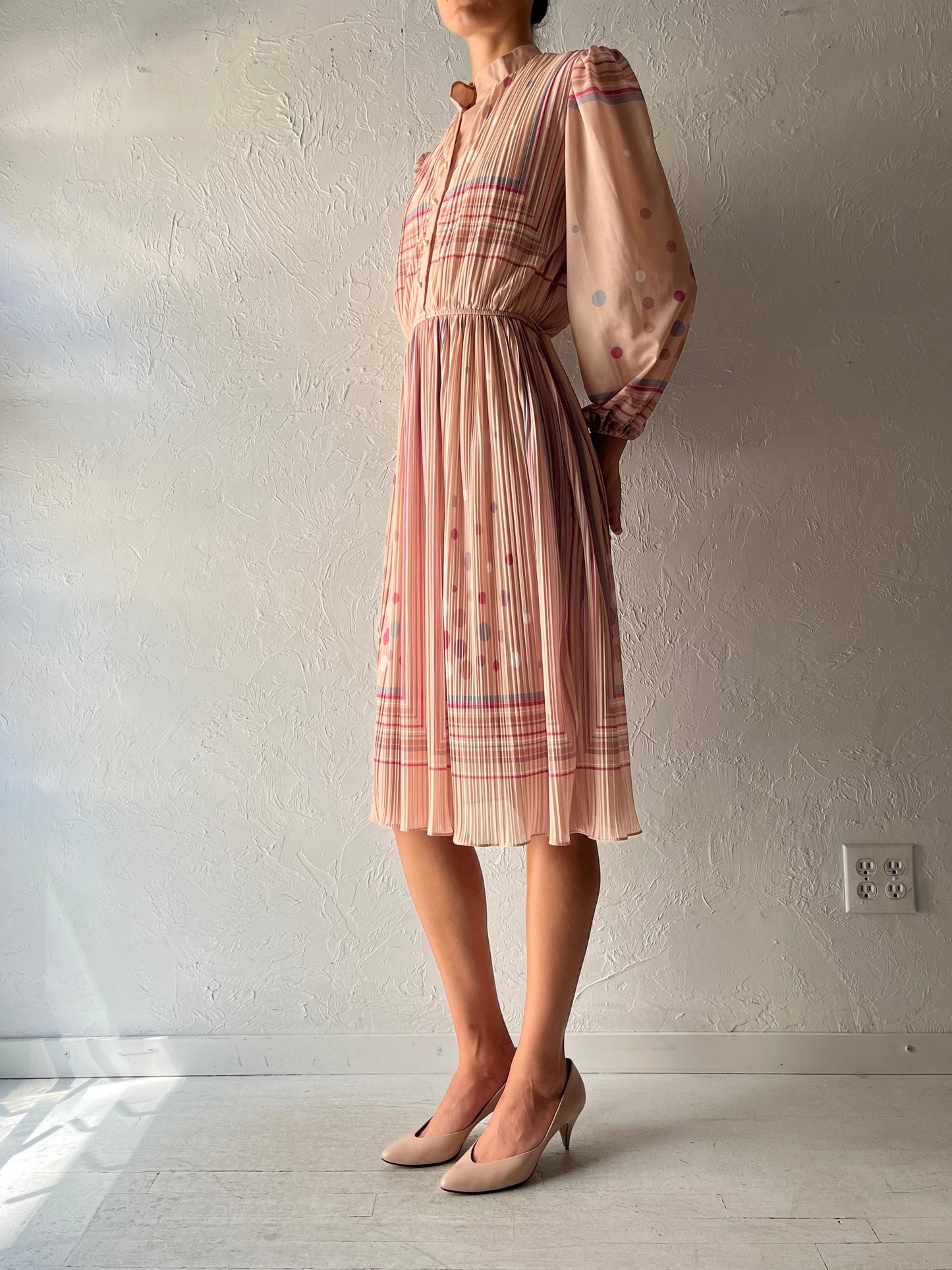 80s 'Sue Brett' Striped Retro Midi Dress / Union Made / Small