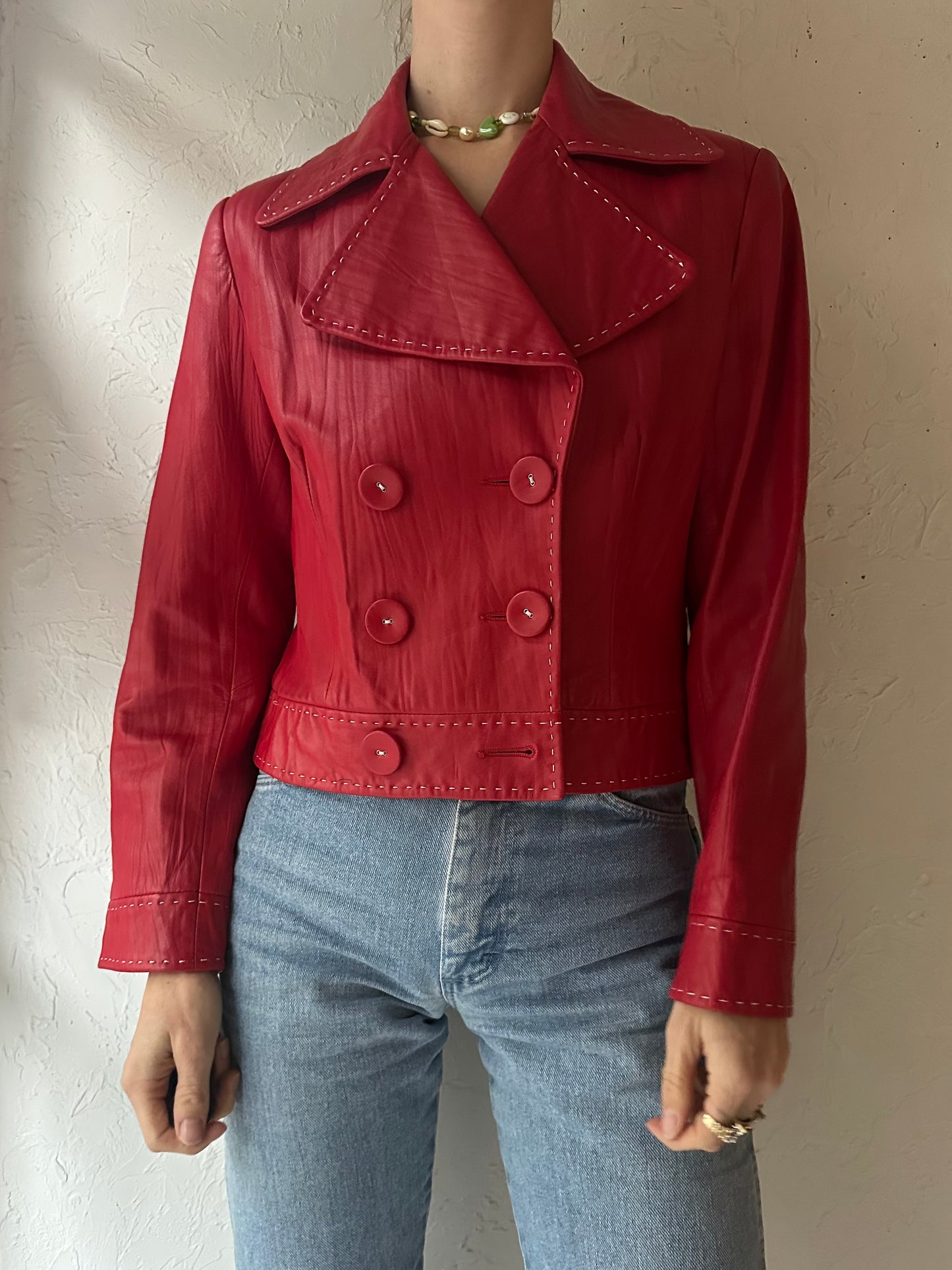 Y2k 'Bianca Nygard' Red Leather Jacket / Medium