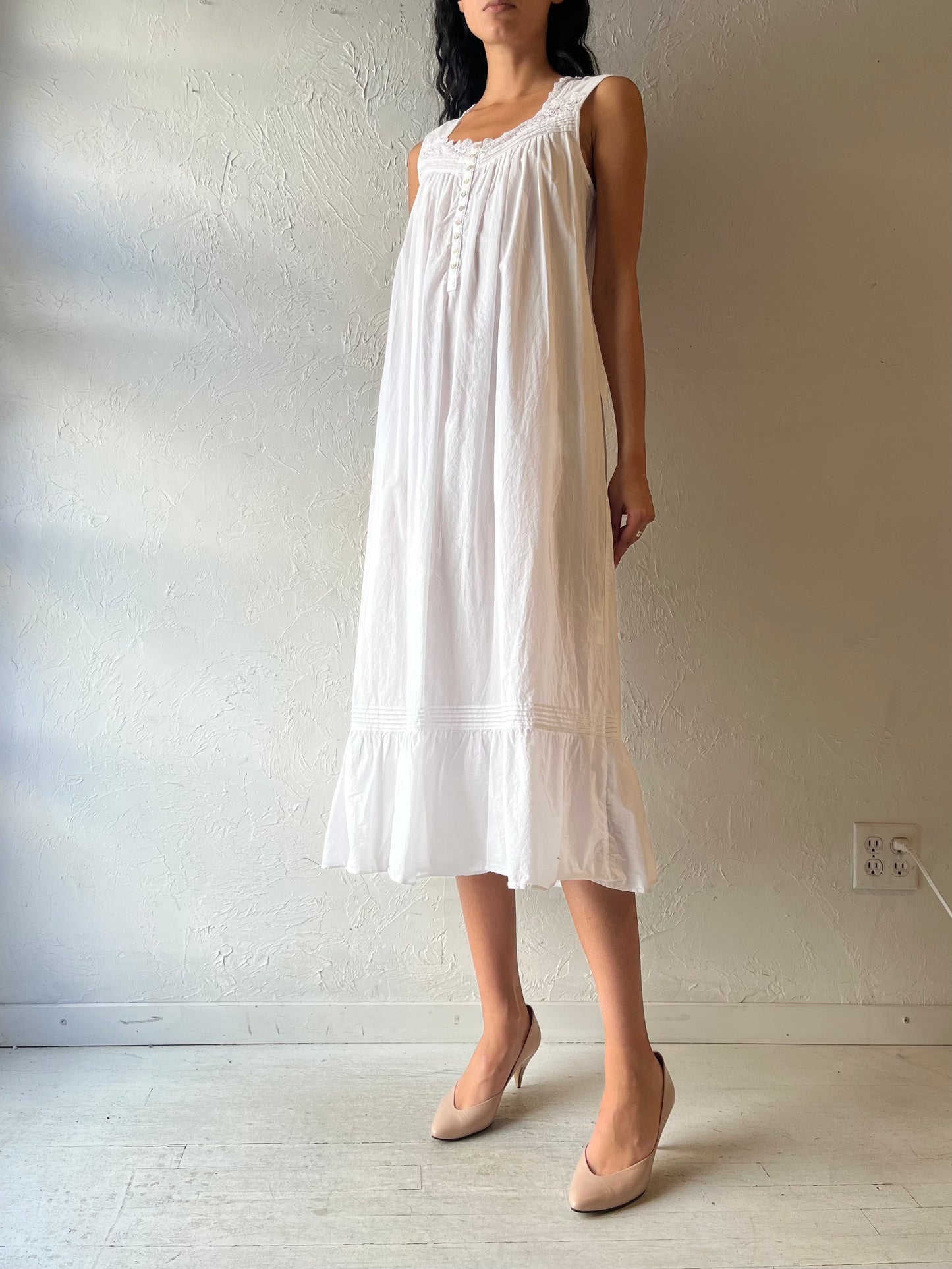 Vintage 'Eileen West' White Cotton Dress / Small