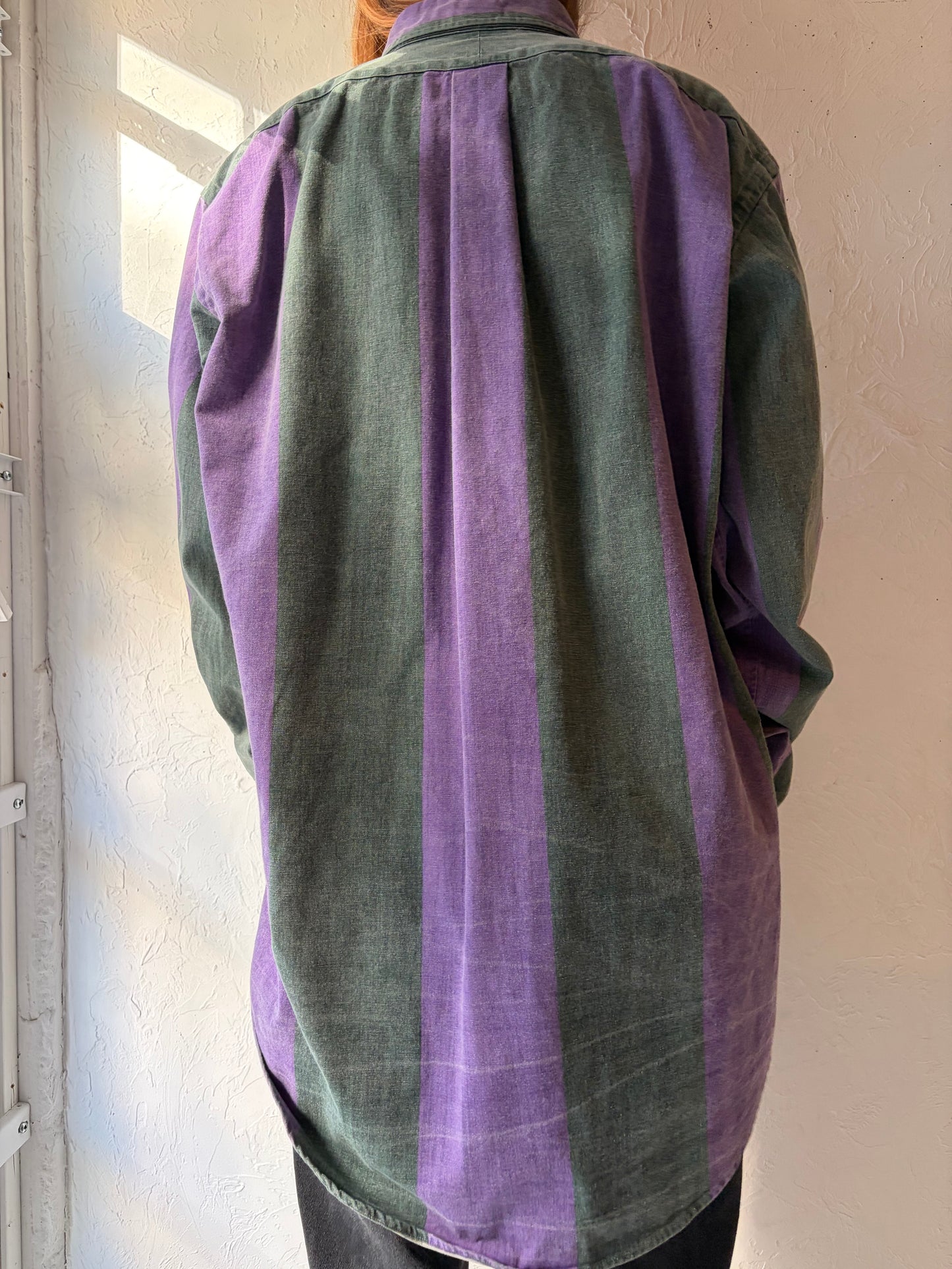 90s 'Ralph Lauren' Striped Button Up Shirt / Large