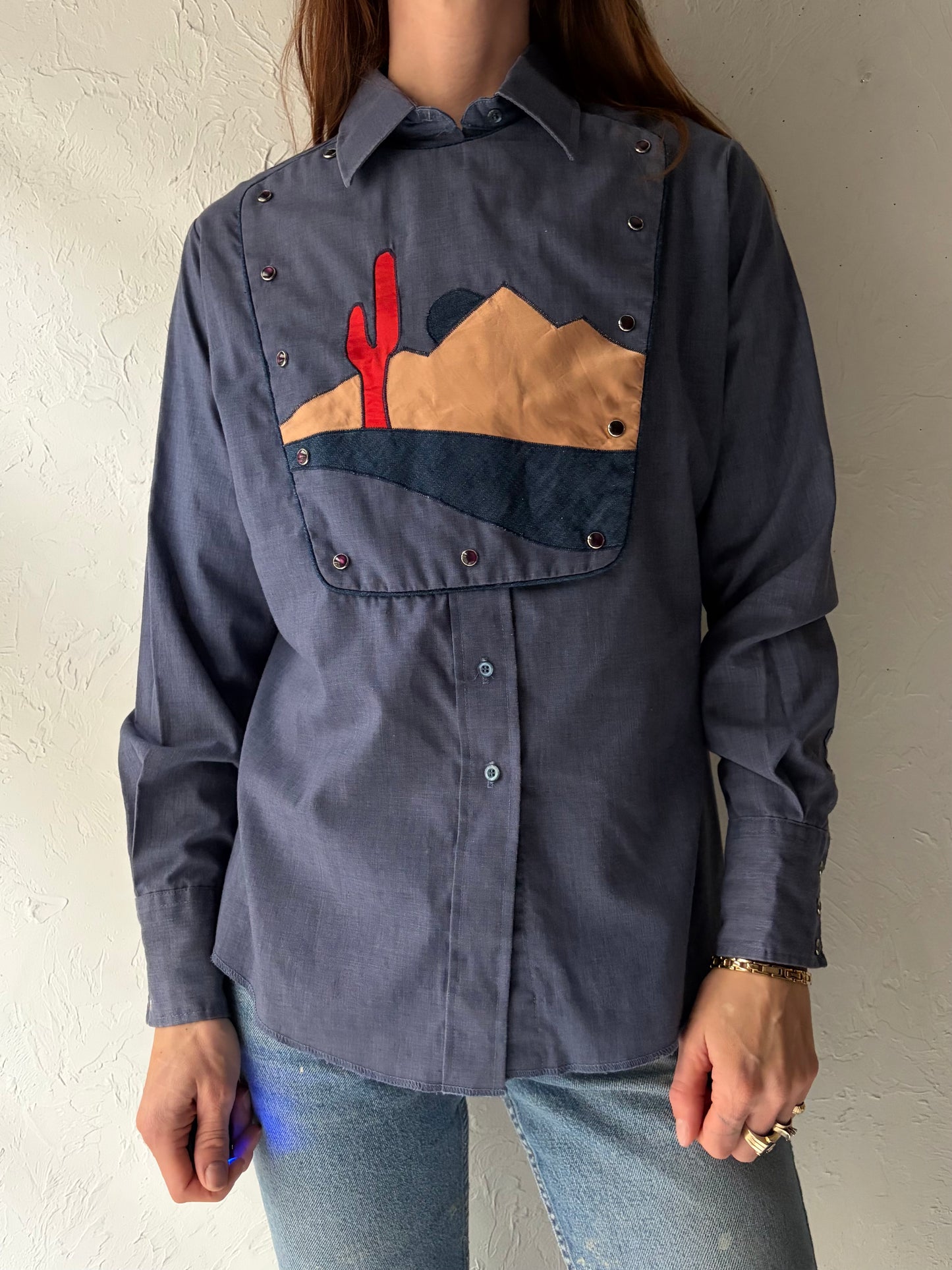 80s 'Panhandle Slim' Blue Western Bib Shirt / Small