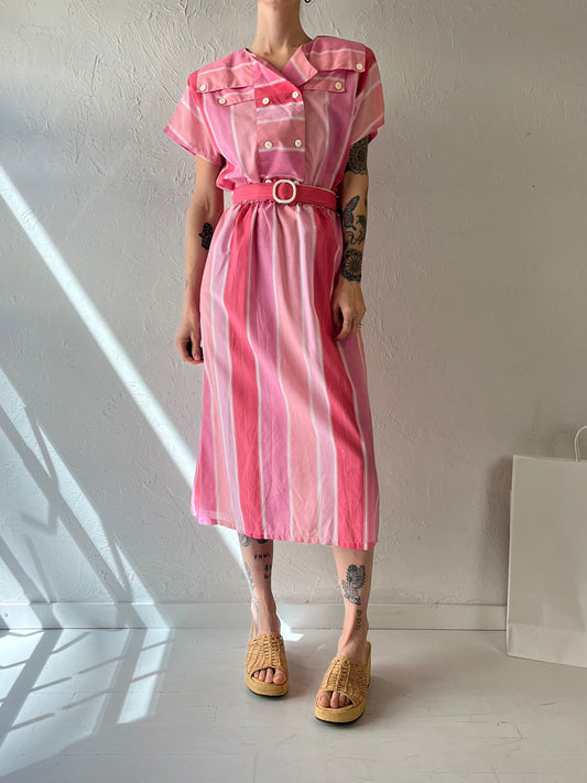 80s 'MGC' Pink Striped Dress / Medium