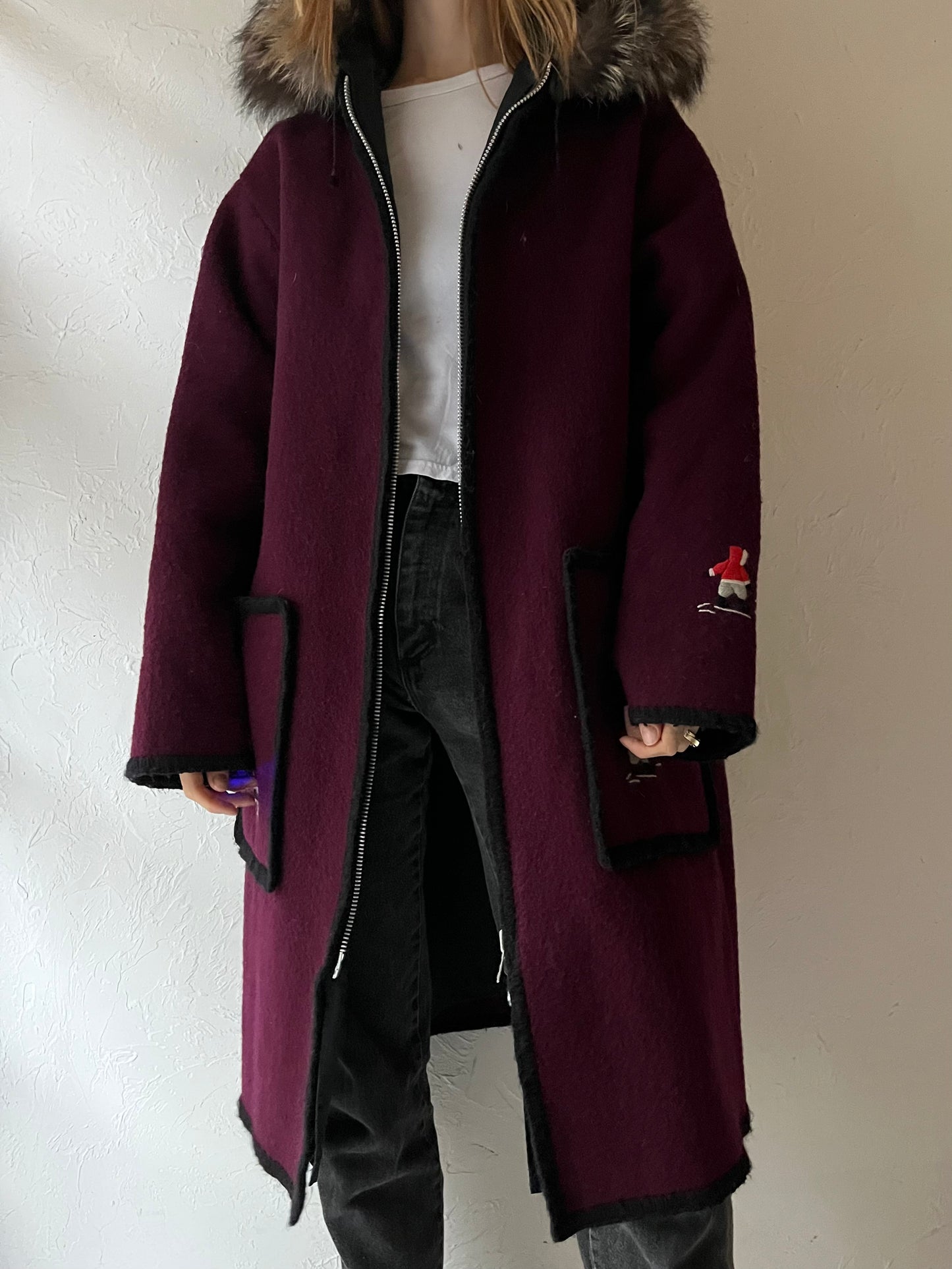 Vintage Purple Wool Embroidered Parka / Large