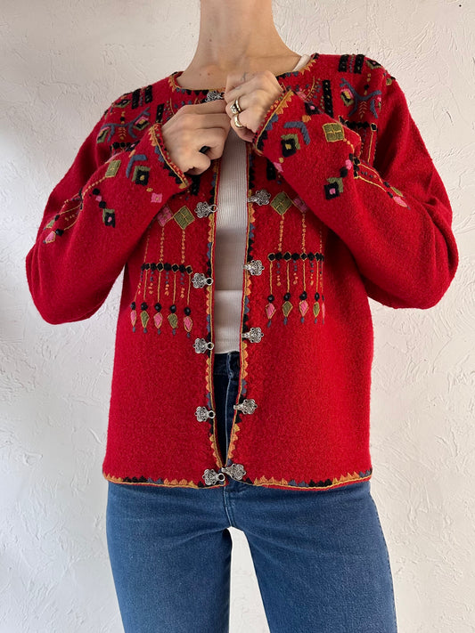 Y2k 'Vrikke' Nordic Red Wool Cardigan Sweater / Small